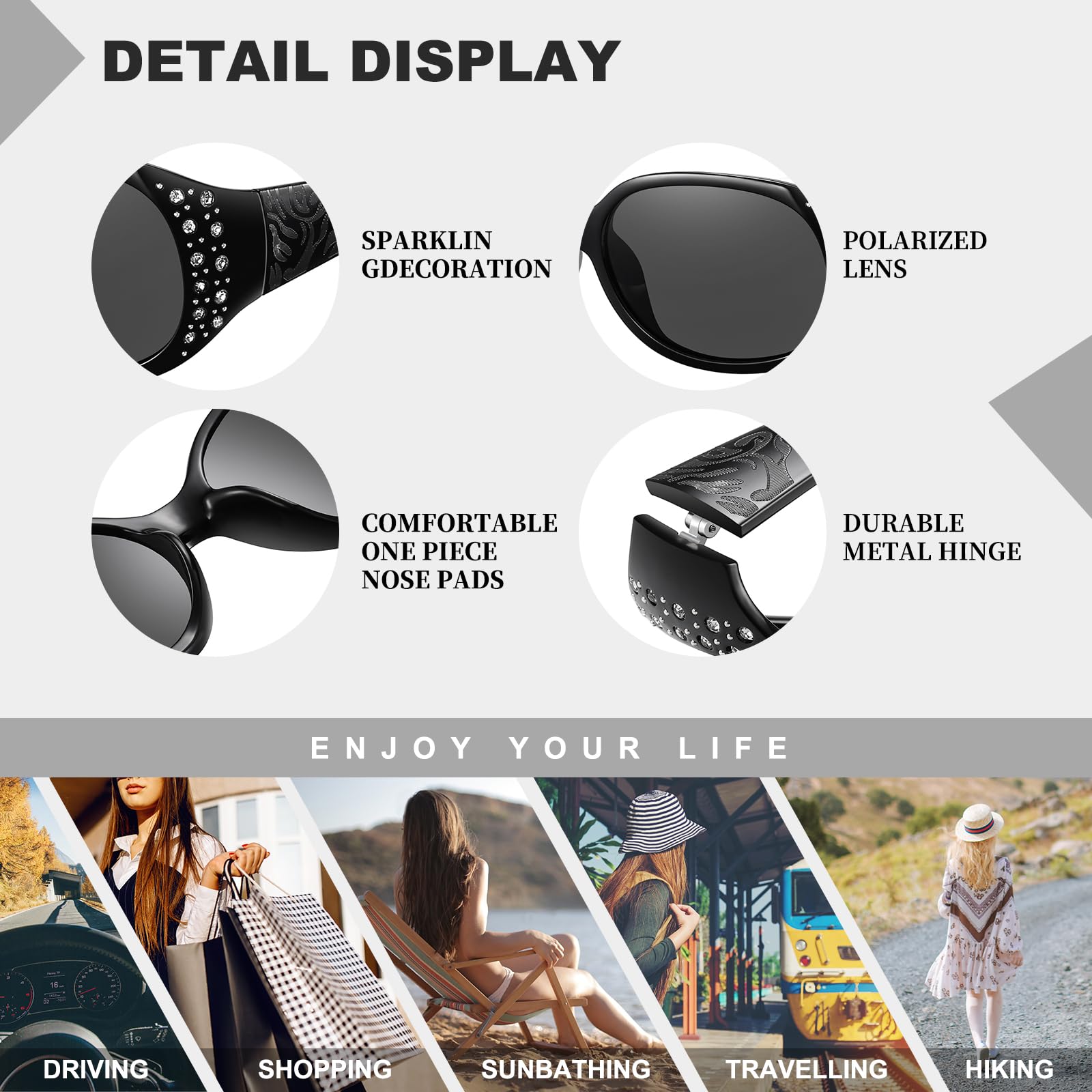 HAOLOTA Polarized Sunglasses for Women Rhinestone Wrap Around SG0008