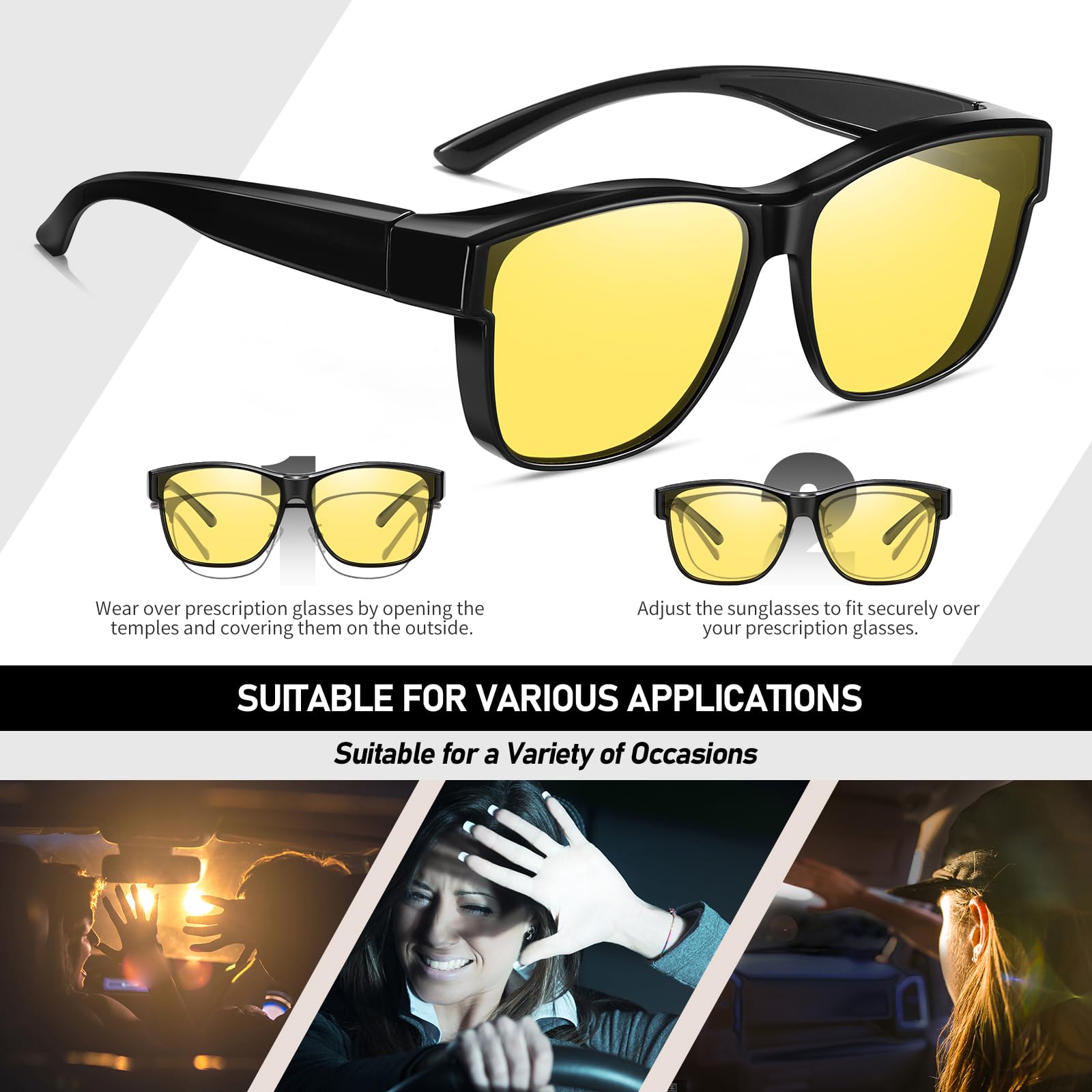 HAOLOTA Night Vision Driving Over Glasses, Nighttime Glasses Men Women Anti Glare NV0174L