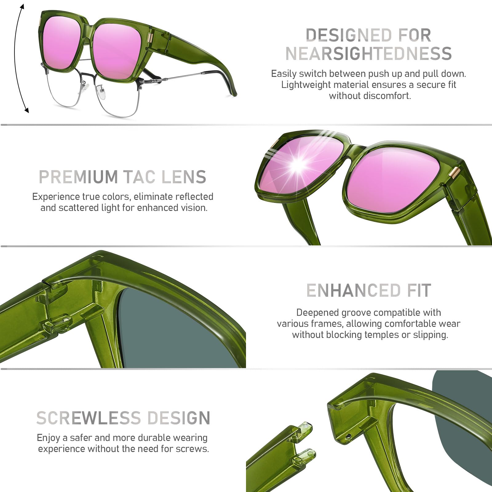 HAOLOTA Fit-Over Sunglasses for Women Men Square Shapes UV Protection SG0512