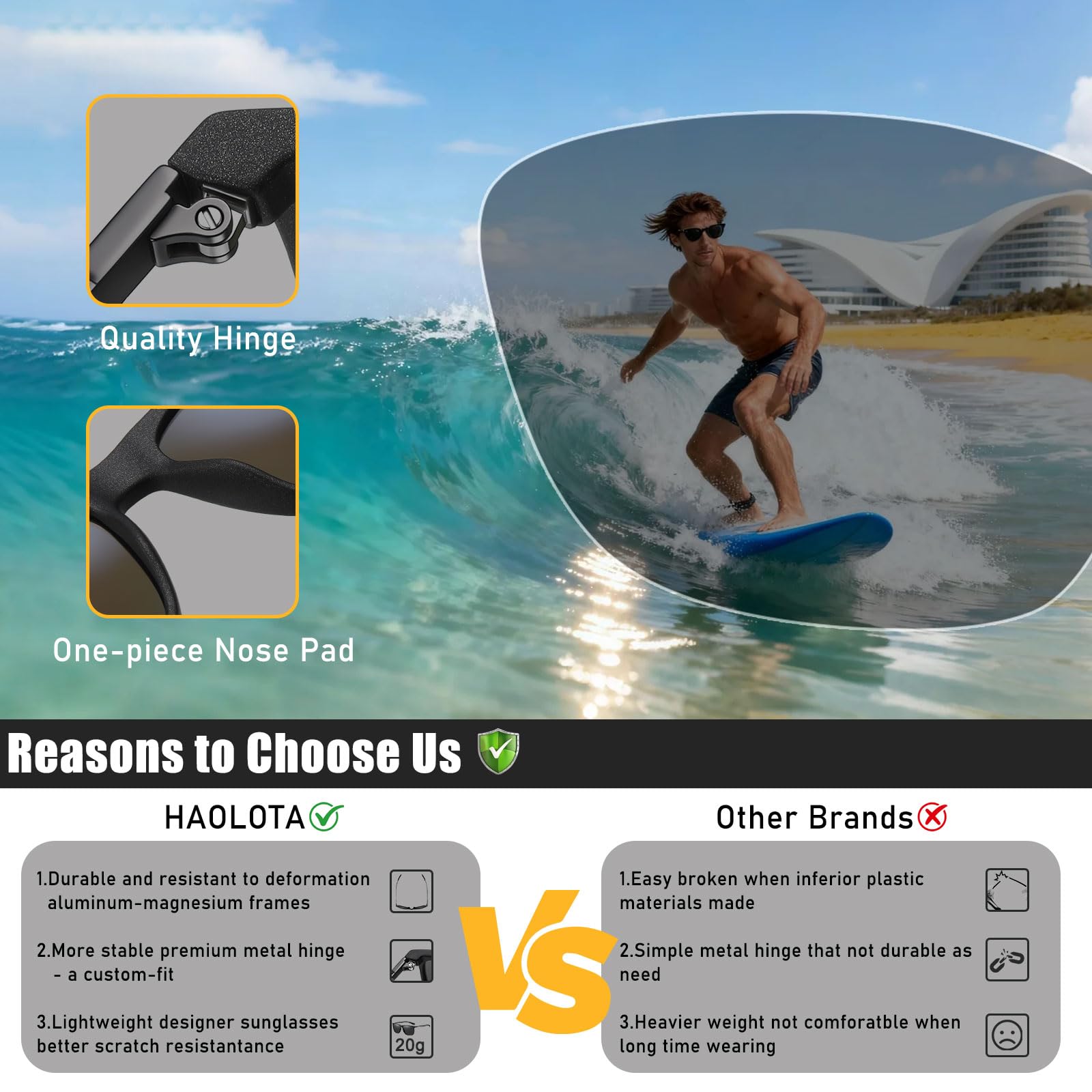 HAOLOTA Polarized Sunglasses for Men Ultralight Carbon Fiber UV400 Protection SG8001