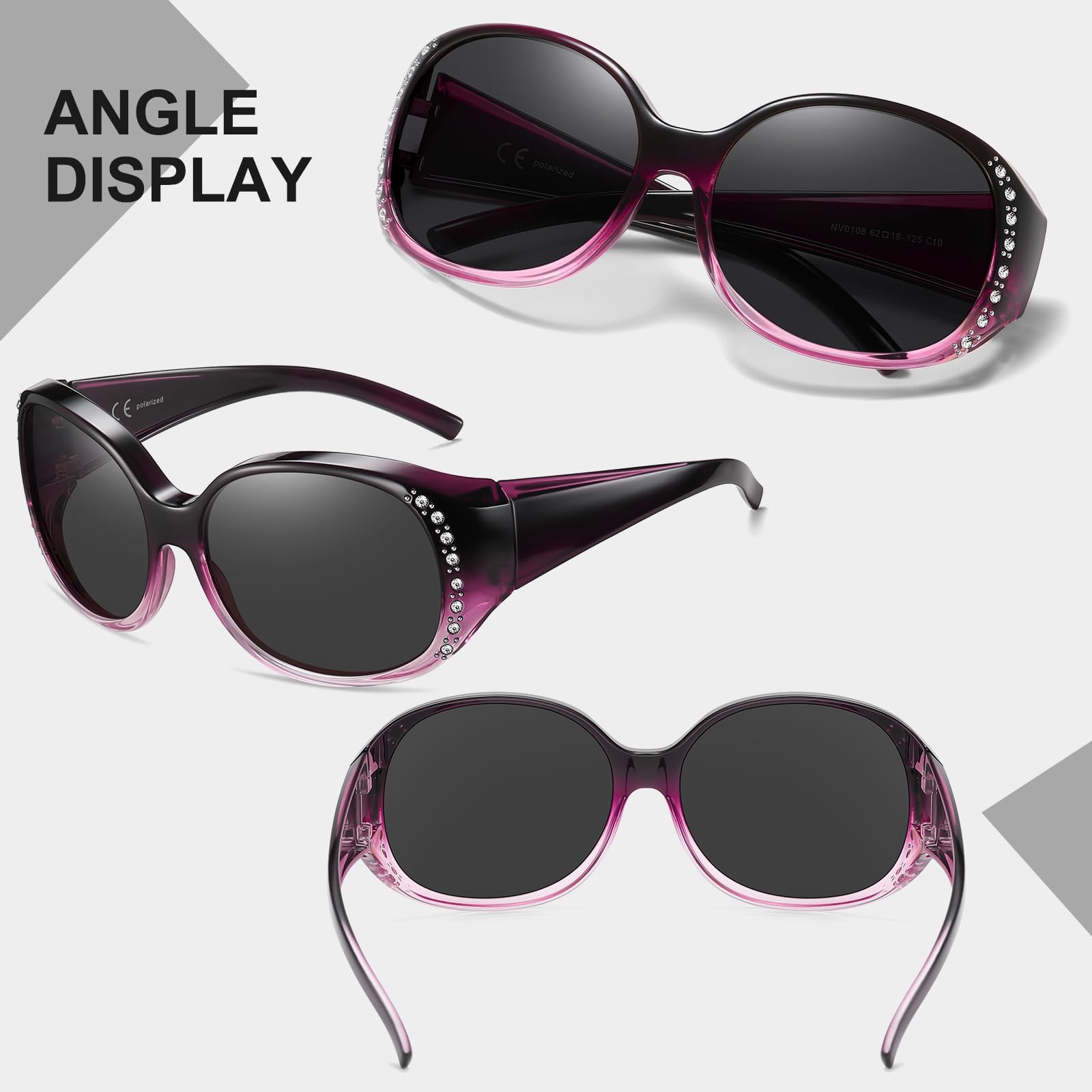 HAOLOTA Women's Polarized Fit Over Sunglasses with Rhinestone SG0108