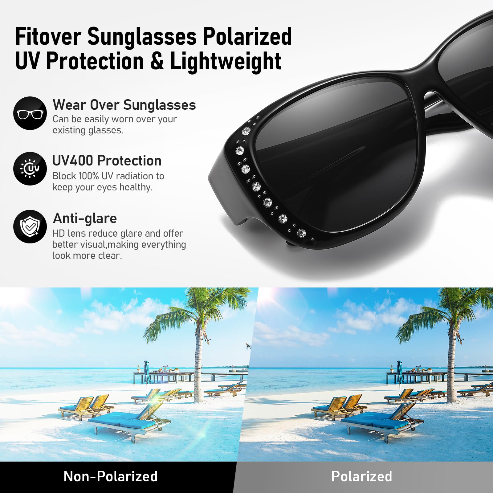 HAOLOTA Women's Polarized Fit Over Sunglasses with RhinestoneUV400 Protection SG0107