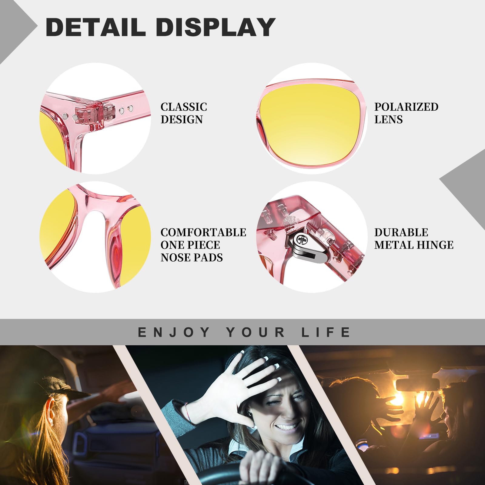 HAOLOTA Night Vision Driving Glasses Yellow Tinted Anti Glare Women NV8081