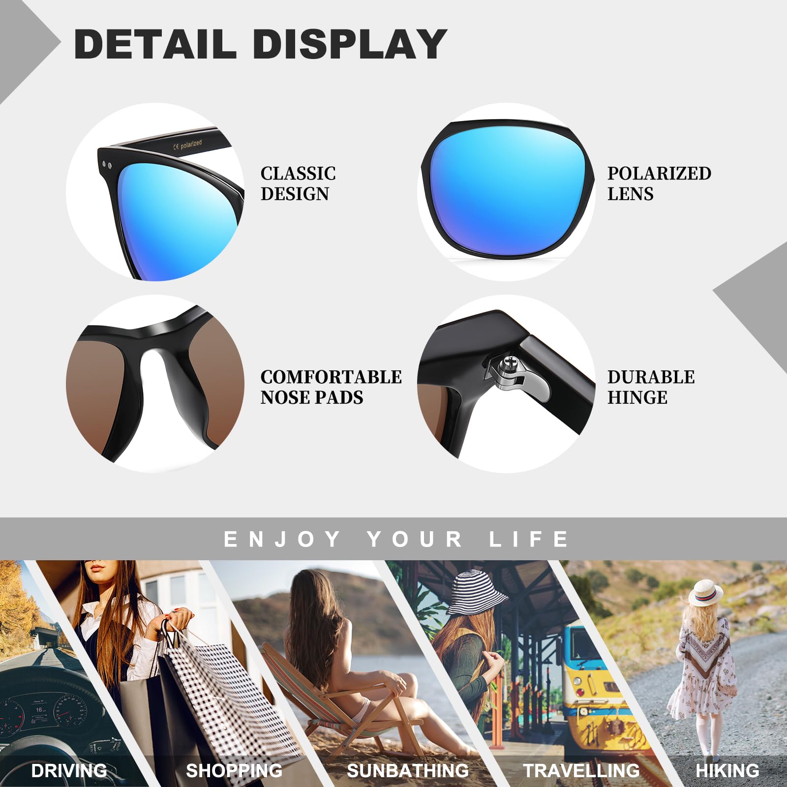 HAOLOTA 2pcs Classic Round Polarized Sunglasses for Women Men Lightweight SG8081-2P