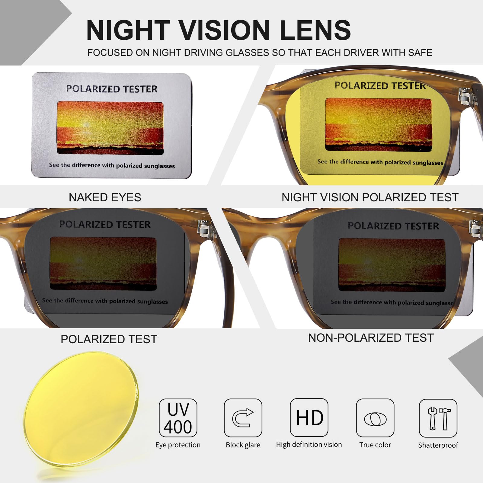 HAOLOTA Night Vision Driving Glasses Yellow Tinted Anti Glare Women NV8081