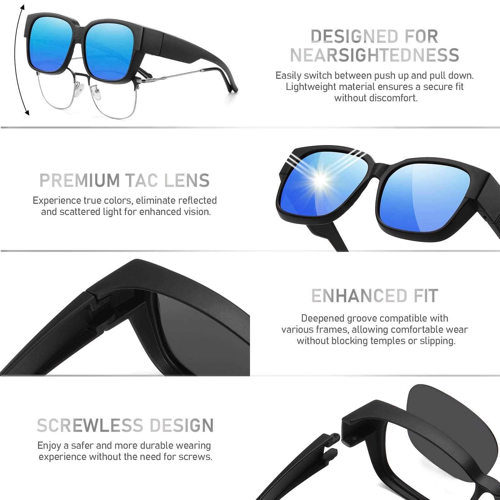 HAOLOTA 3pcs Polarized Fit Over Glasses Sunglasses Men Women UV400 Protection SG1824-3P