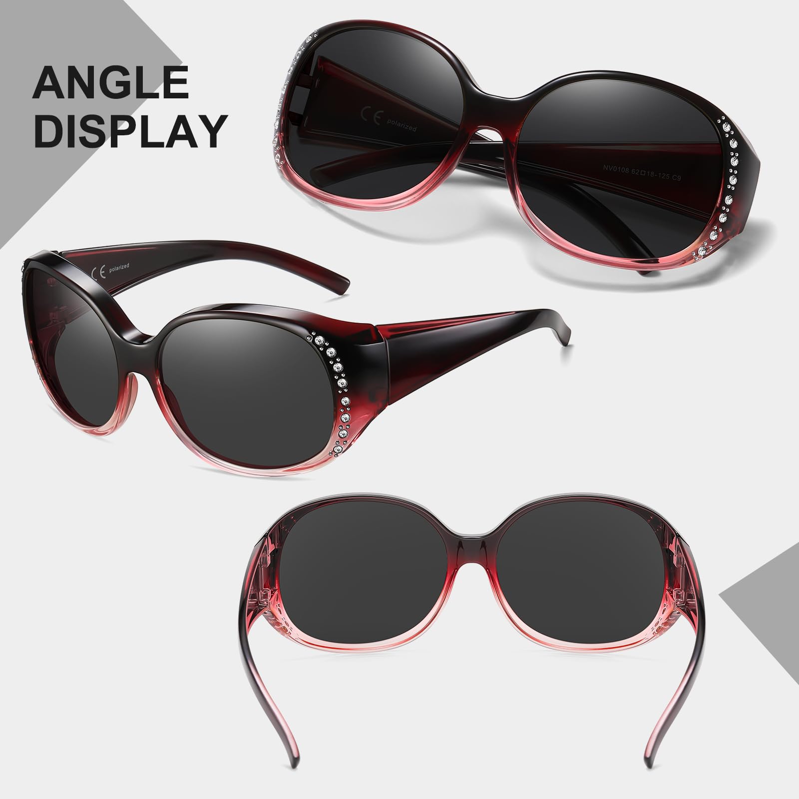 HAOLOTA Women's Polarized Fit Over Sunglasses with Rhinestone SG0108
