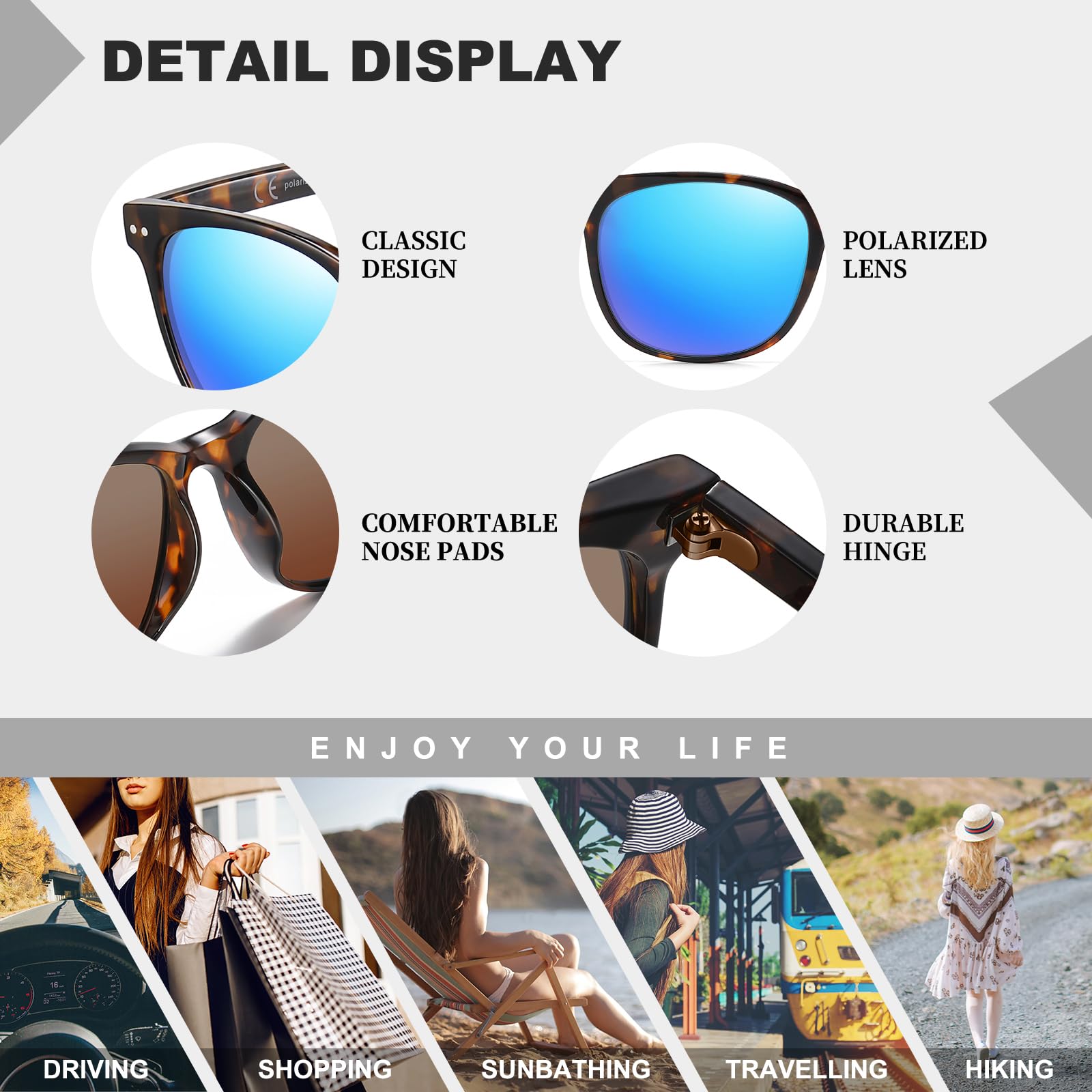 HAOLOTA 2pcs Classic Round Polarized Sunglasses for Women Men Lightweight SG8081-2P