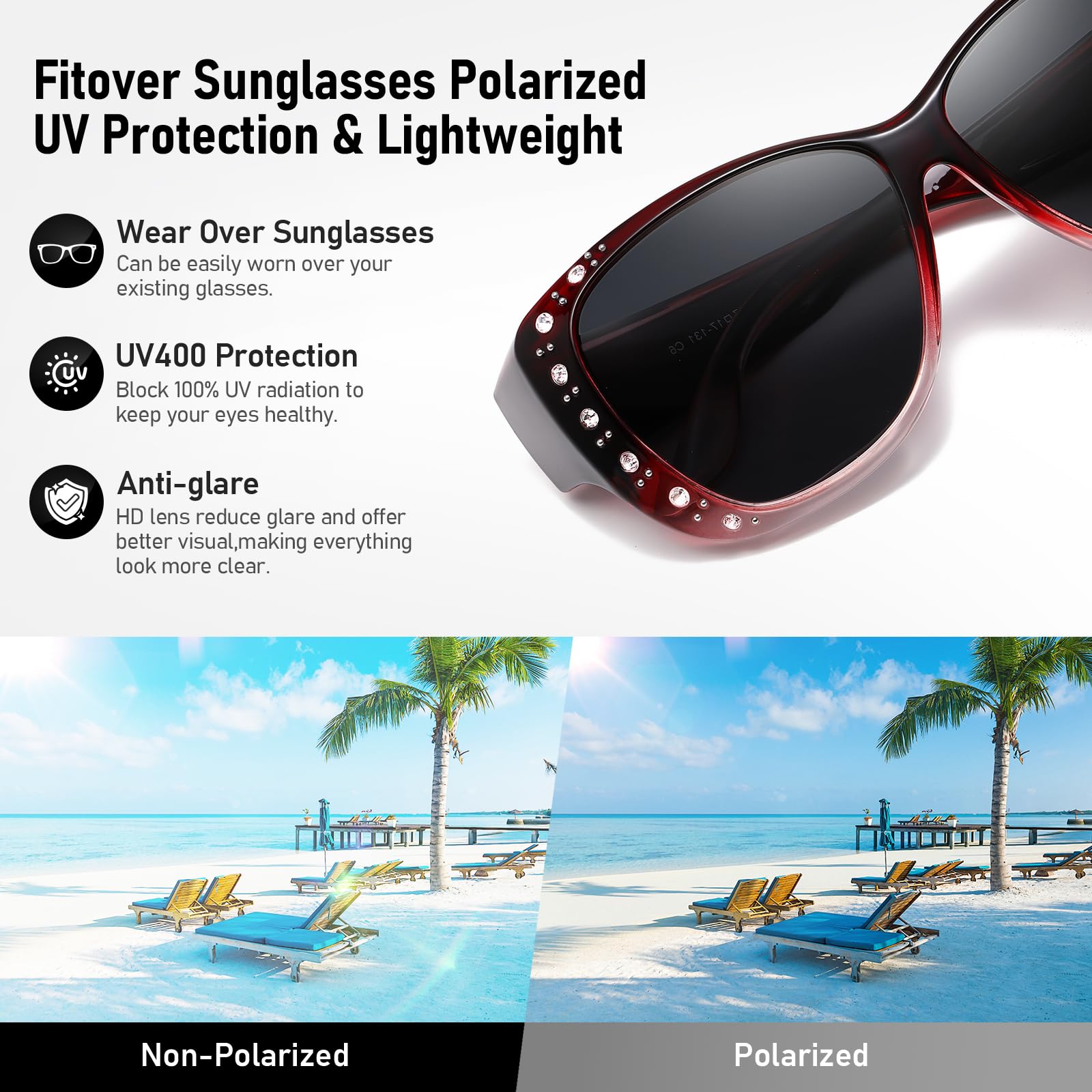 HAOLOTA Women's Polarized Fit Over Sunglasses with RhinestoneUV400 Protection SG0107