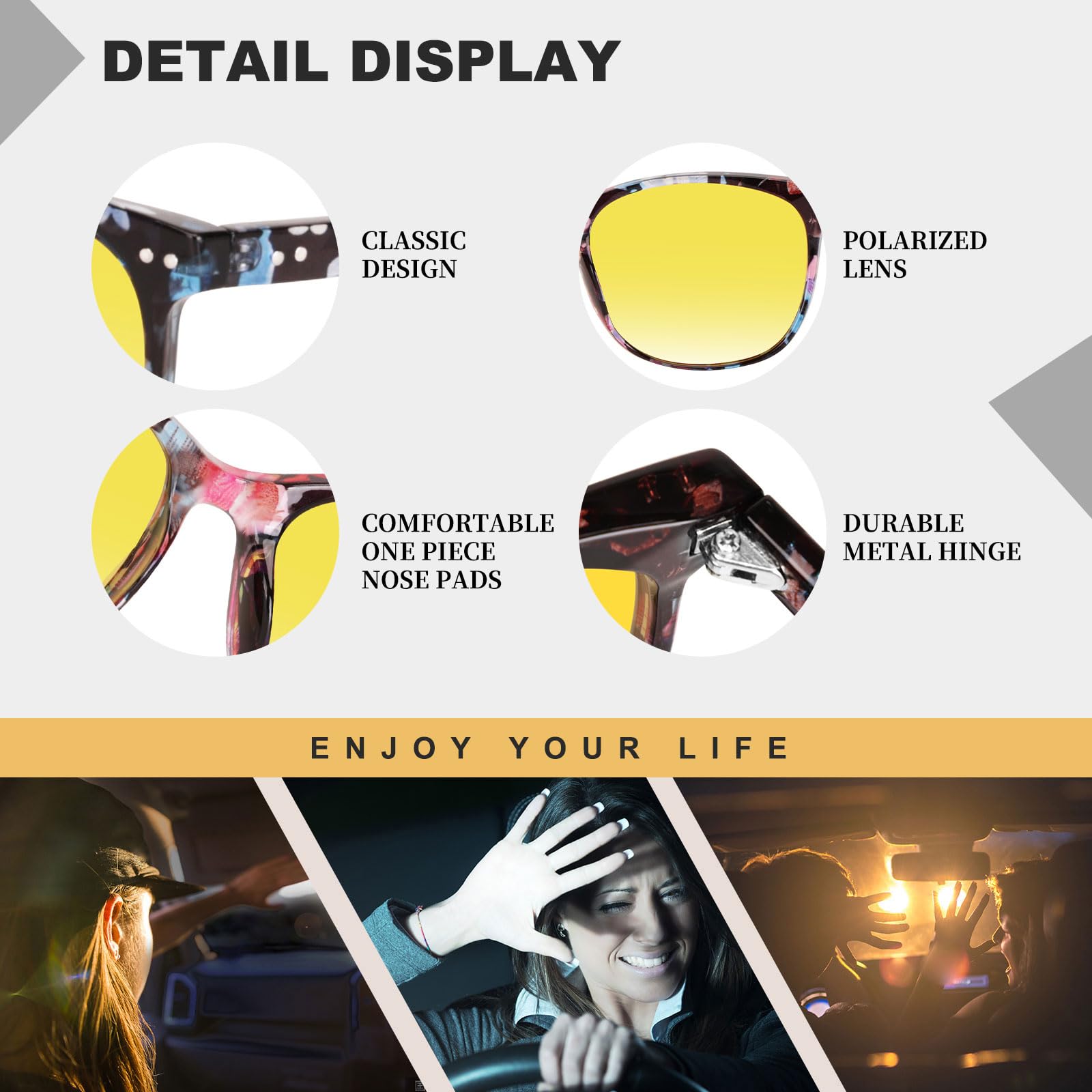HAOLOTA Night Vision Driving Glasses Yellow Tinted Anti Glare Women NV8081