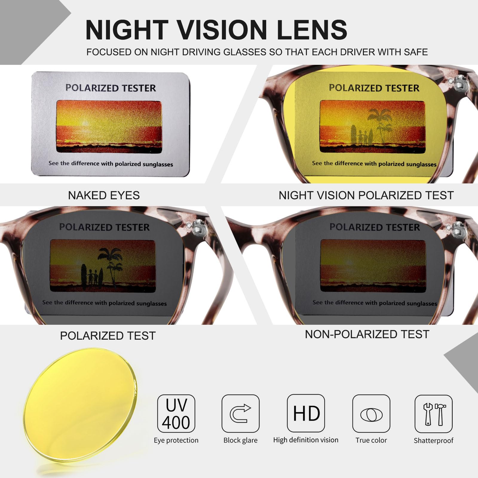 HAOLOTA Night Vision Driving Glasses Yellow Tinted Anti Glare Women NV8081