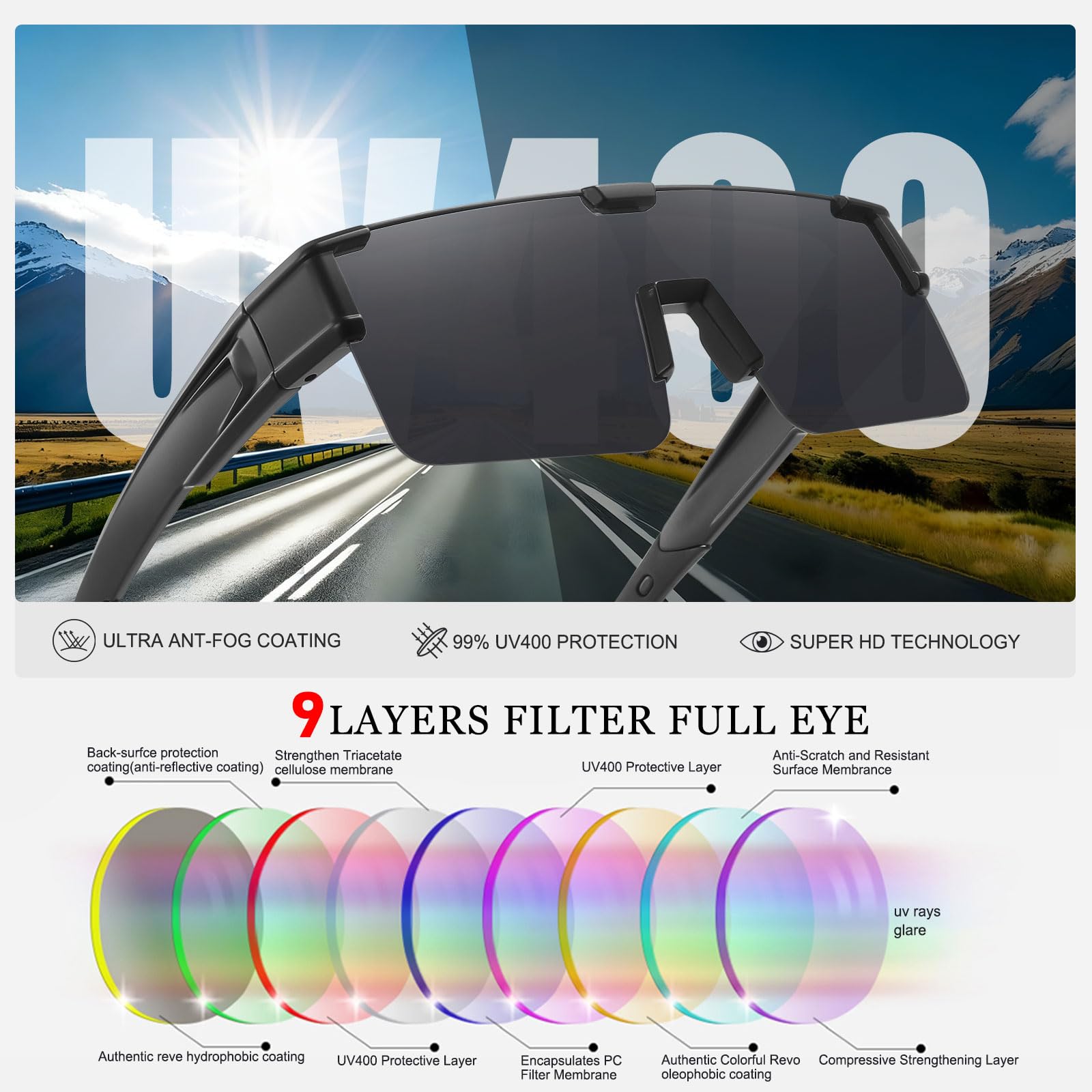 HAOLOTA Cycling Sunglasses Over Glasses for Men Outdoors UV Protection SG0191