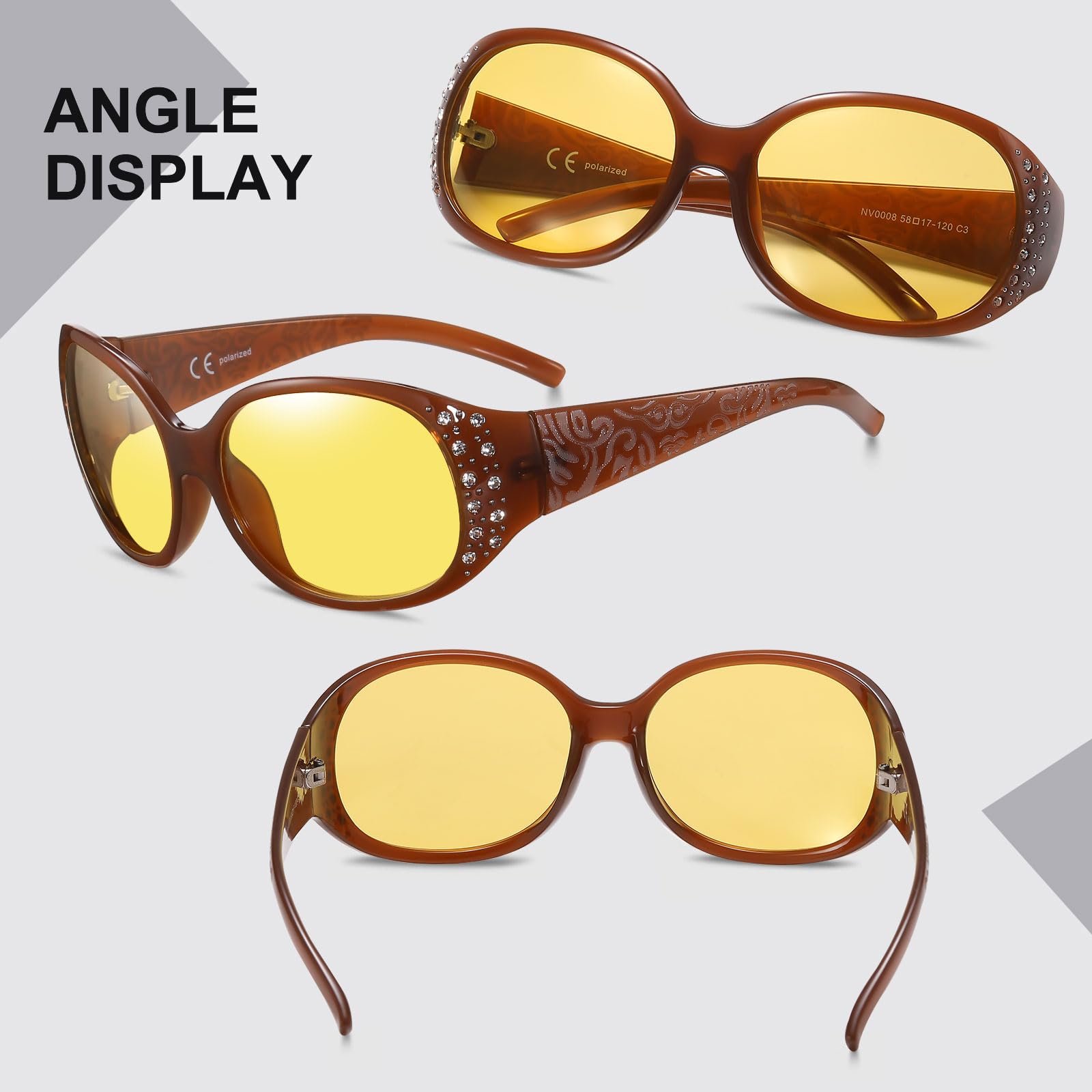 HAOLOTA Women Night Vision Driving Glasses Polarized HD Yellow Tinted Anti Glare NV0008