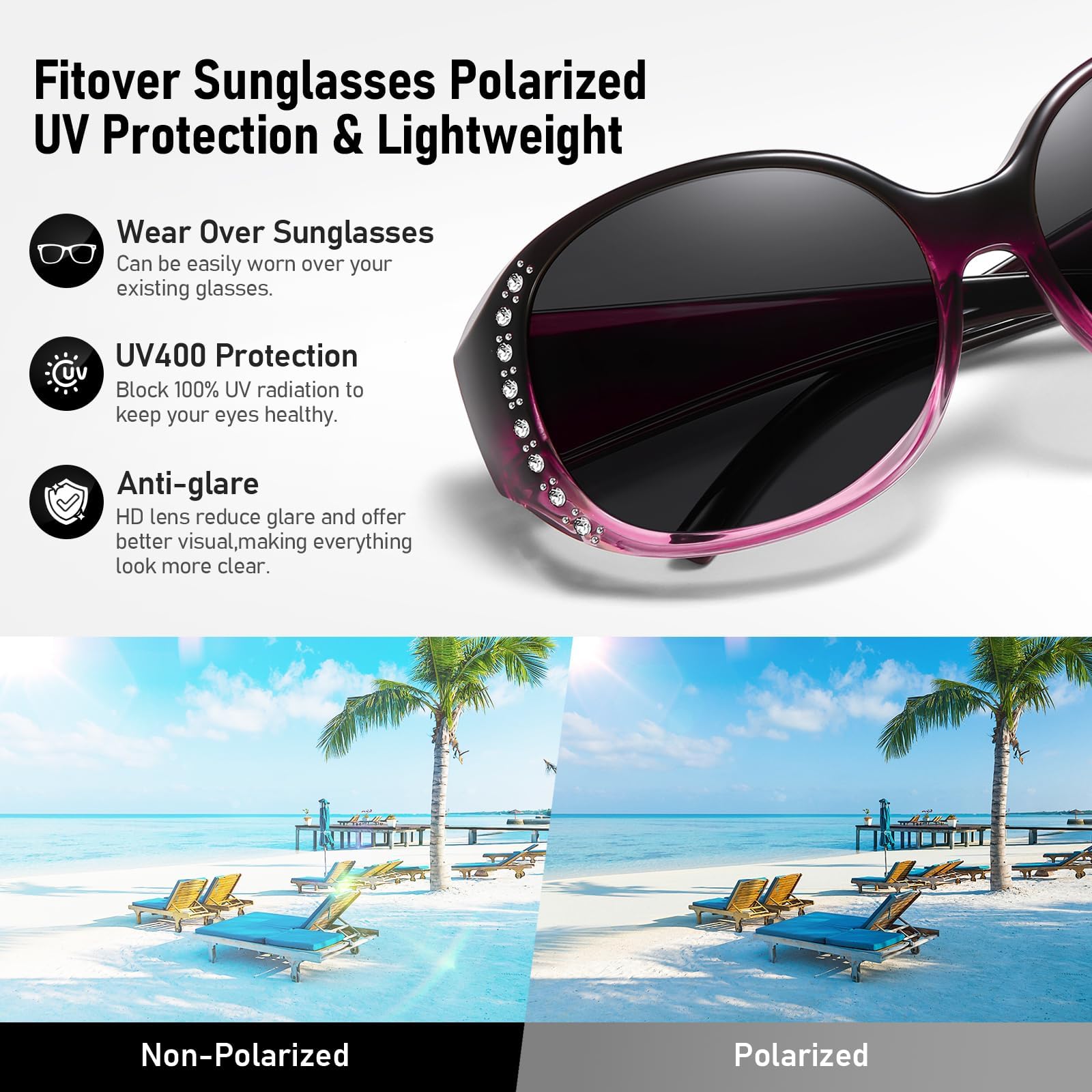 HAOLOTA Women's Polarized Fit Over Sunglasses with Rhinestone SG0108
