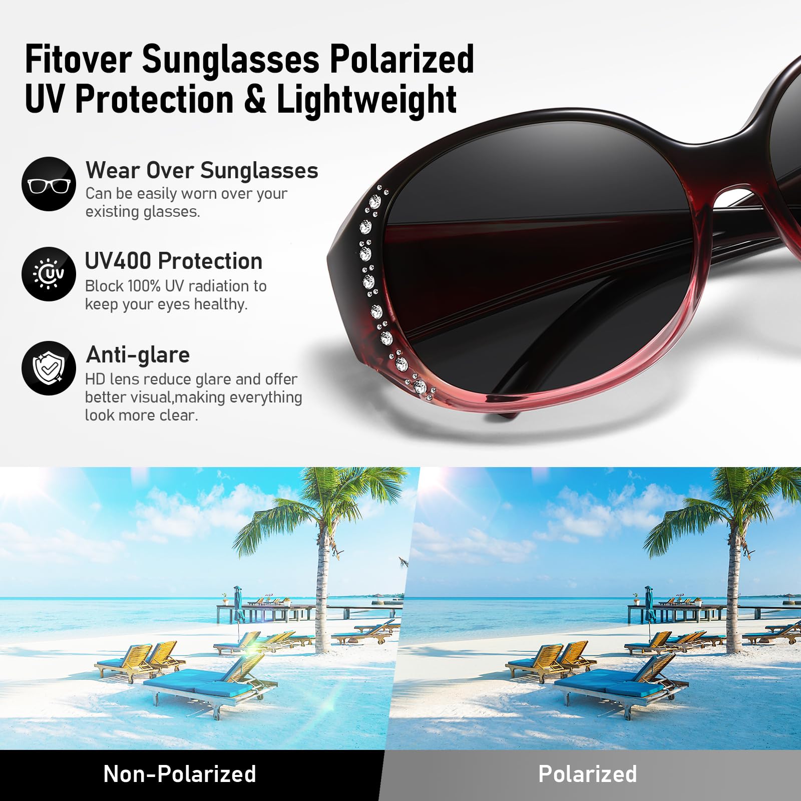 HAOLOTA Women's Polarized Fit Over Sunglasses with Rhinestone SG0108