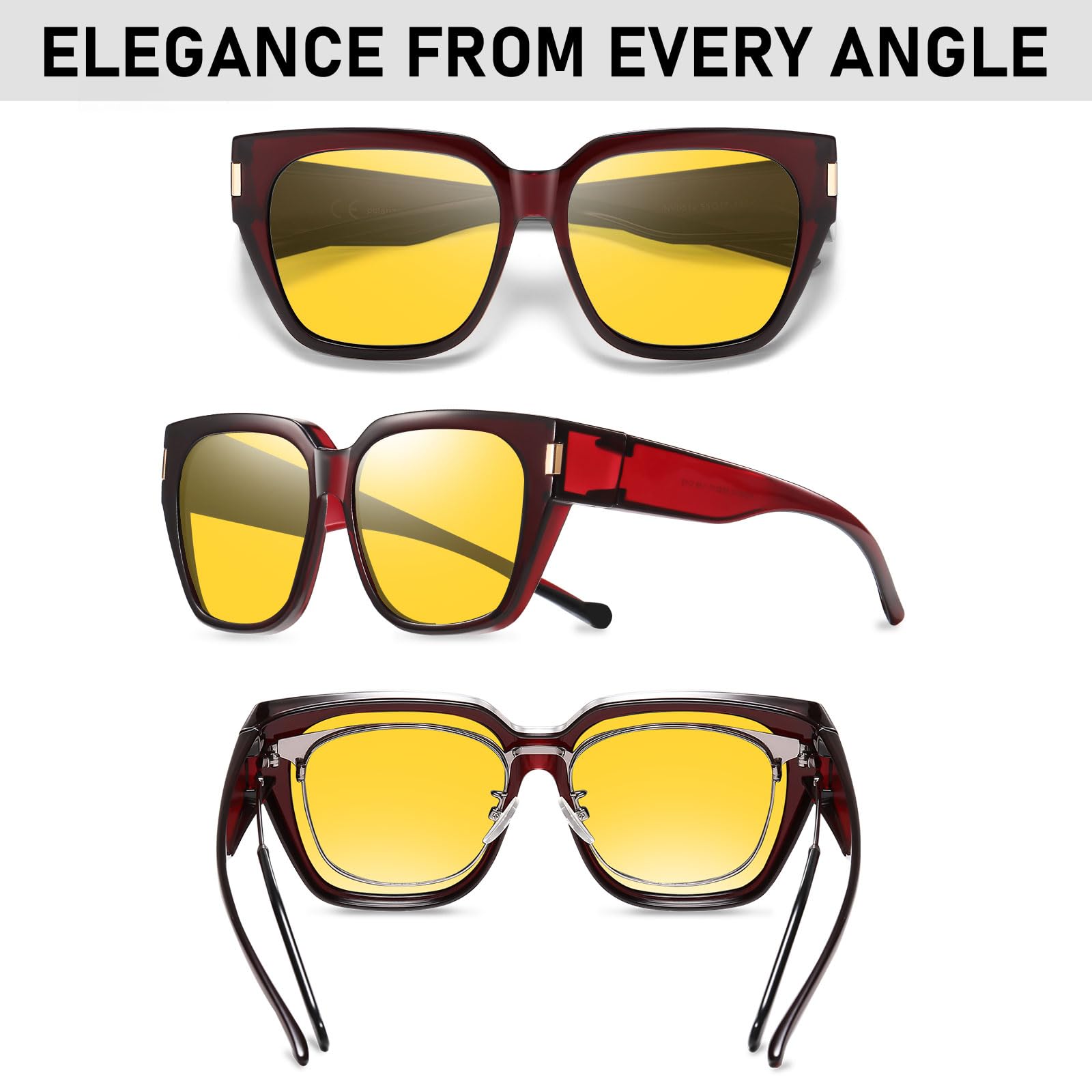 HAOLOTA Polarized Night Vision Driving Glasses for Women Fit over Eyeglasses Anti Glare NV0512
