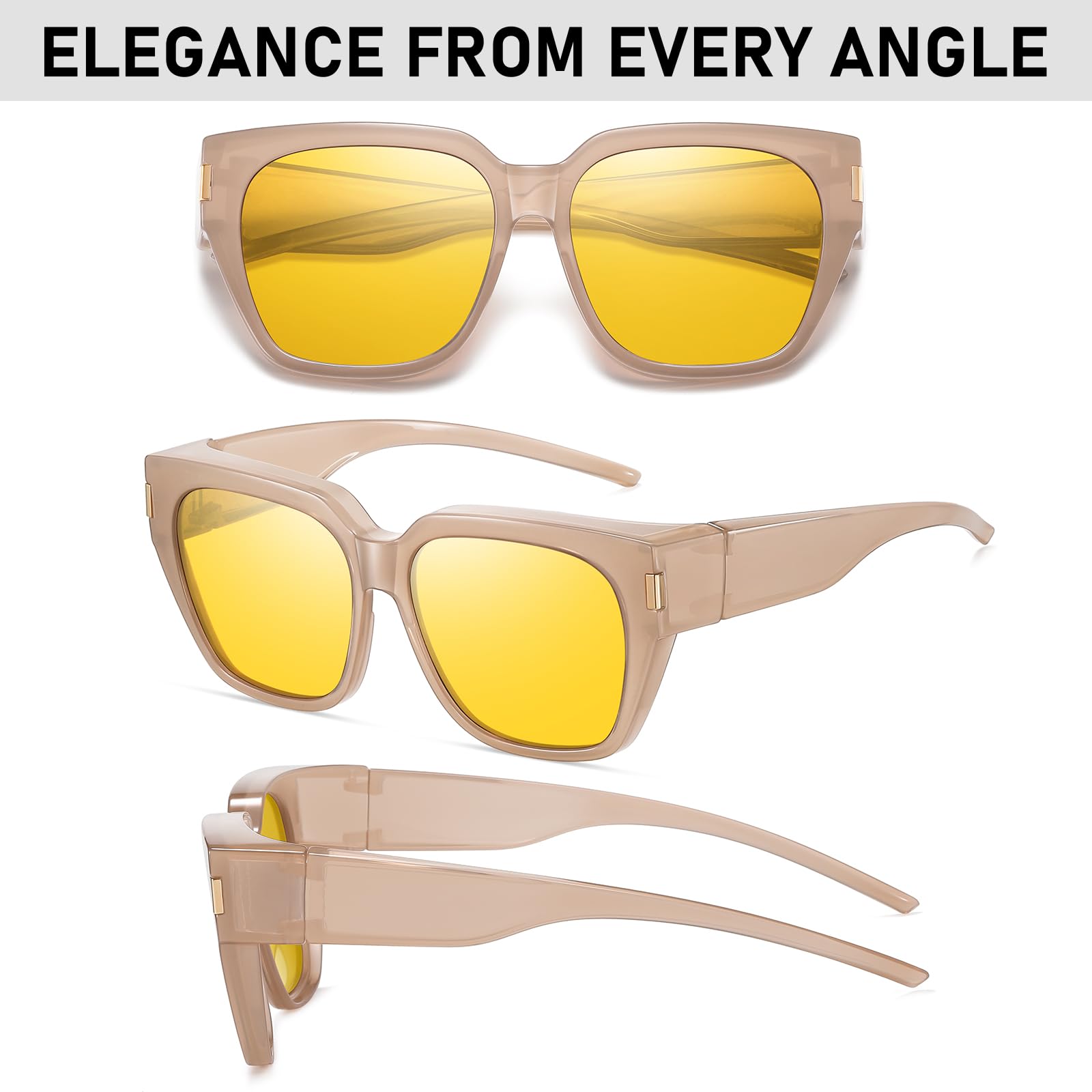 HAOLOTA Polarized Night Vision Driving Glasses for Women Fit over Eyeglasses Anti Glare NV0512