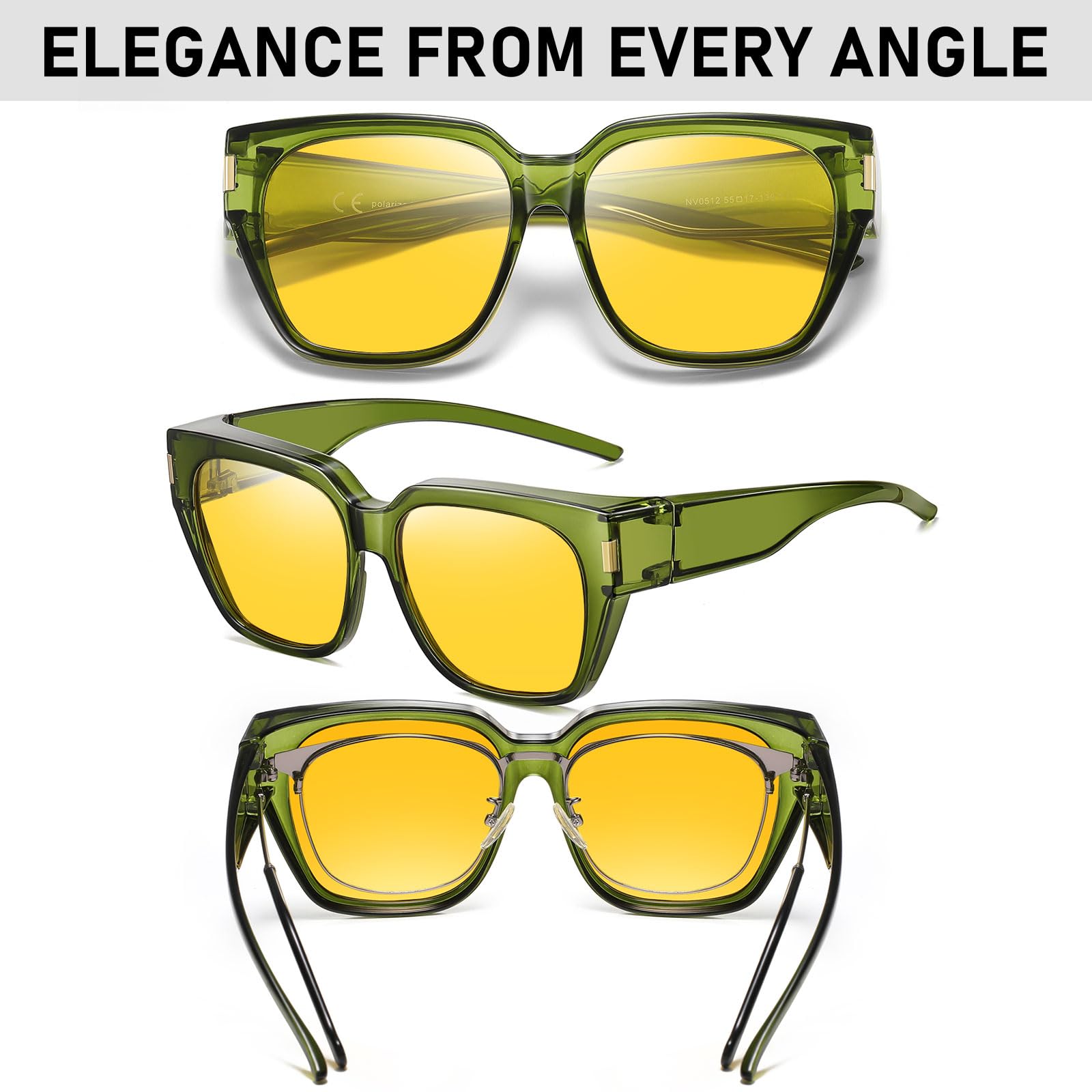HAOLOTA Polarized Night Vision Driving Glasses for Women Fit over Eyeglasses Anti Glare NV0512