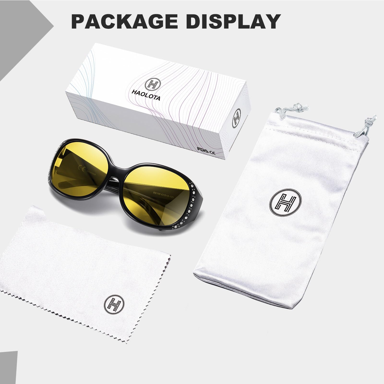 HAOLOTA Polarized Night Vision Driving Glasses Fit Over Glasses for Women, Anti Glare NV0108