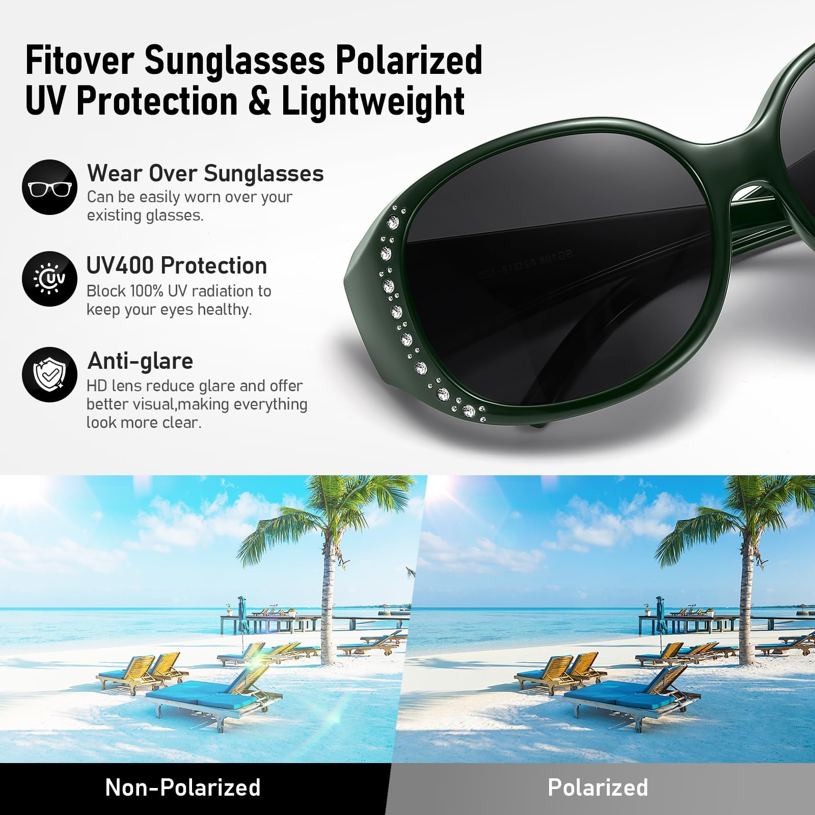 HAOLOTA Women's Polarized Fit Over Sunglasses with Rhinestone SG0108