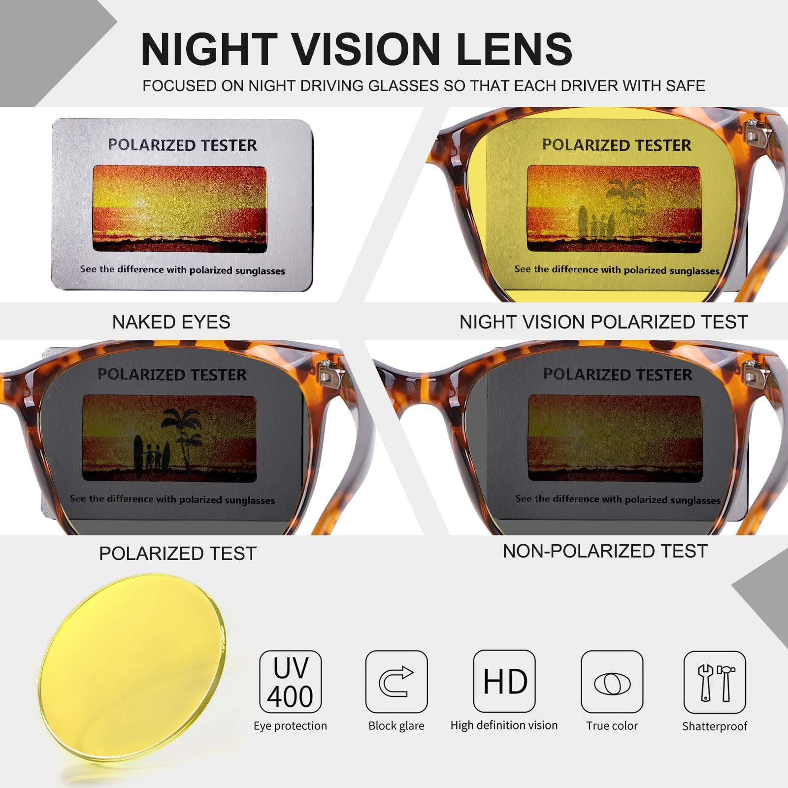 HAOLOTA Night Vision Driving Glasses Yellow Tinted Anti Glare Women NV8081