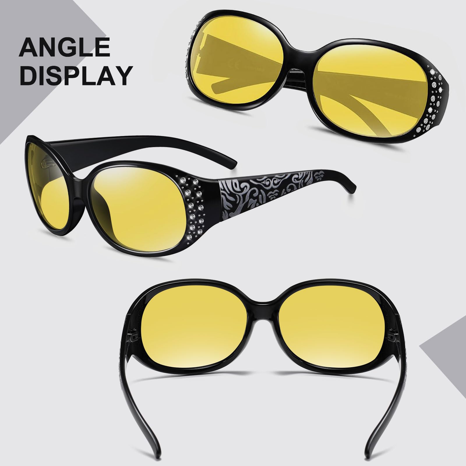 HAOLOTA Women Night Vision Driving Glasses Polarized HD Yellow Tinted Anti Glare NV0008