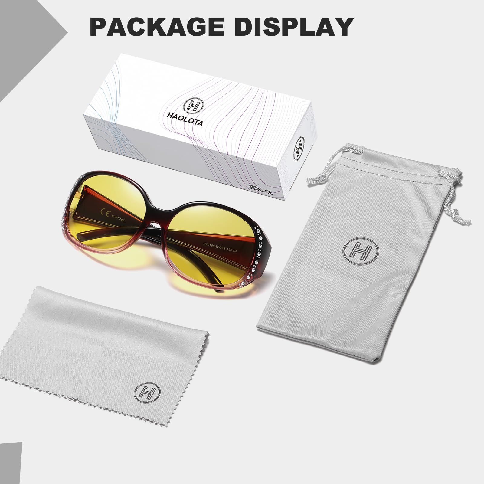 HAOLOTA Polarized Night Vision Driving Glasses Fit Over Glasses for Women, Anti Glare NV0108