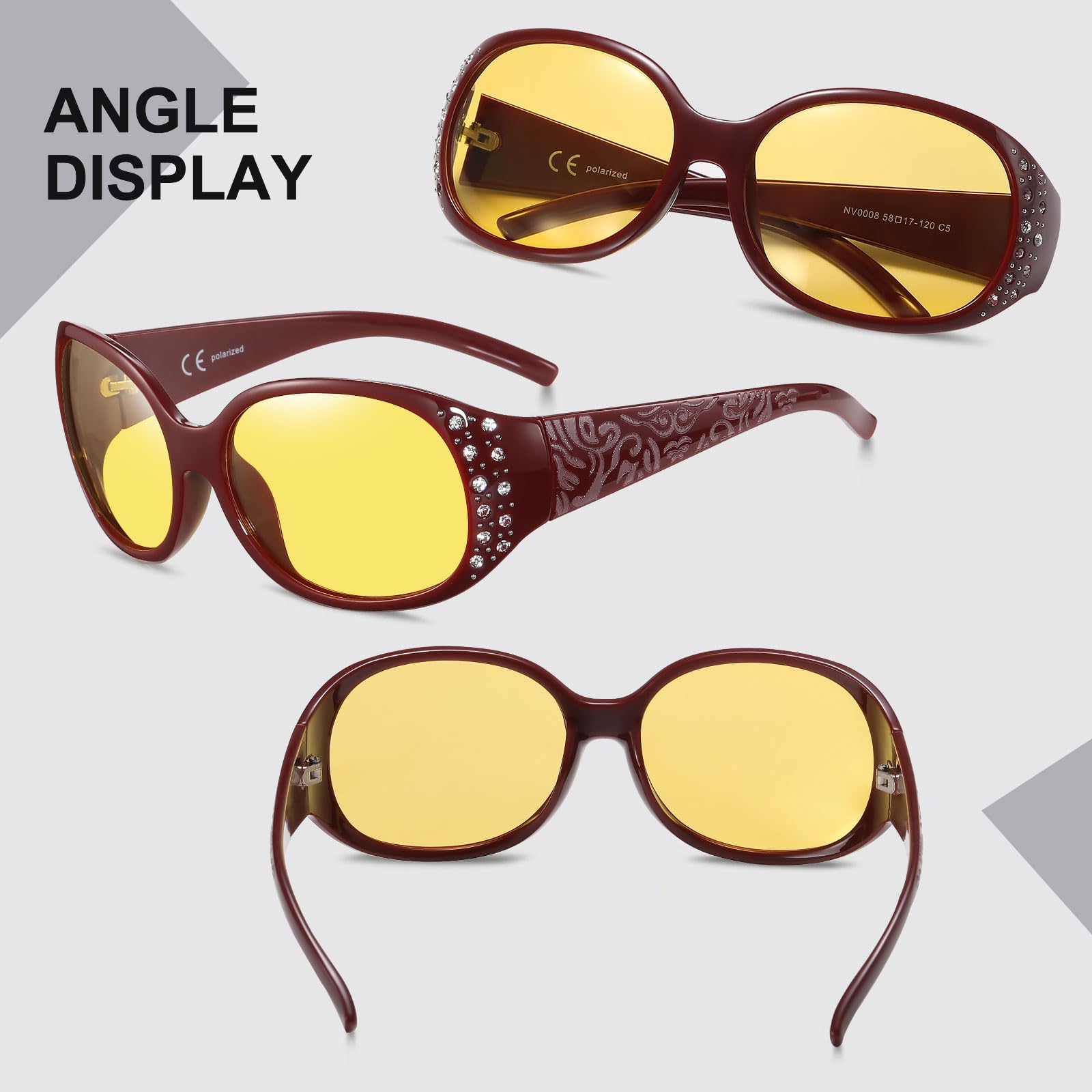 HAOLOTA Women Night Vision Driving Glasses Polarized HD Yellow Tinted Anti Glare NV0008