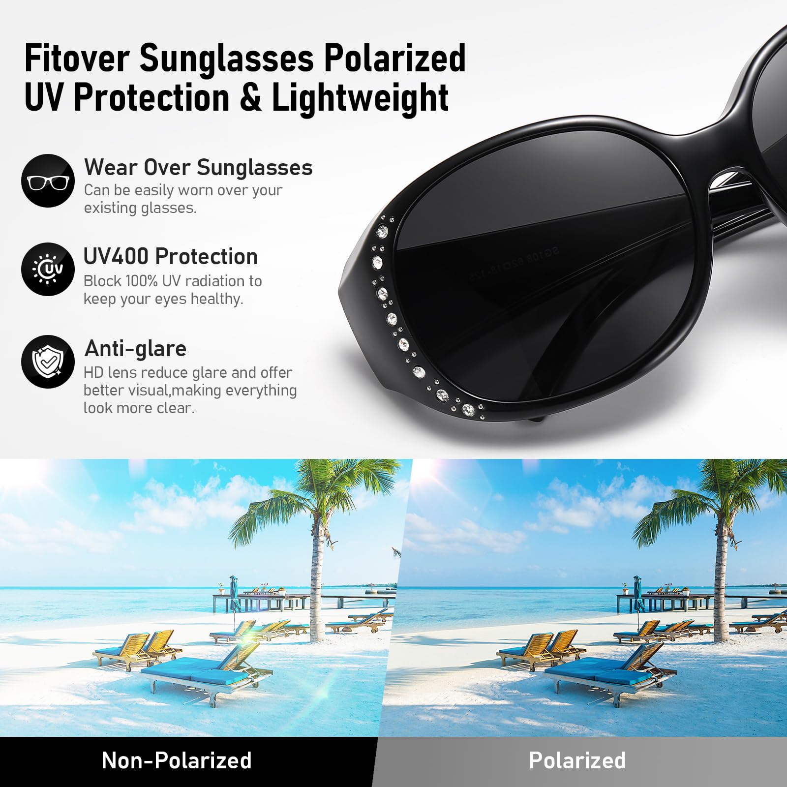 HAOLOTA Women's Polarized Fit Over Sunglasses with Rhinestone SG0108