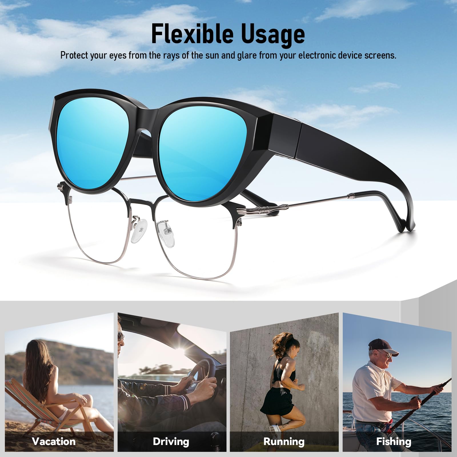 HAOLOTA Polarized Fit Over Sunglasses for Women Cat Eye for Prescription Glasses SG0171