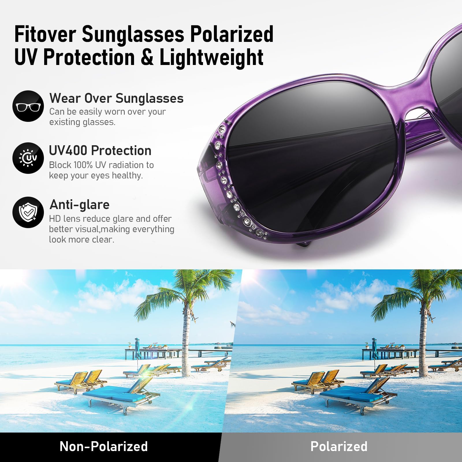 HAOLOTA Women's Polarized Fit Over Sunglasses with Rhinestone SG0108