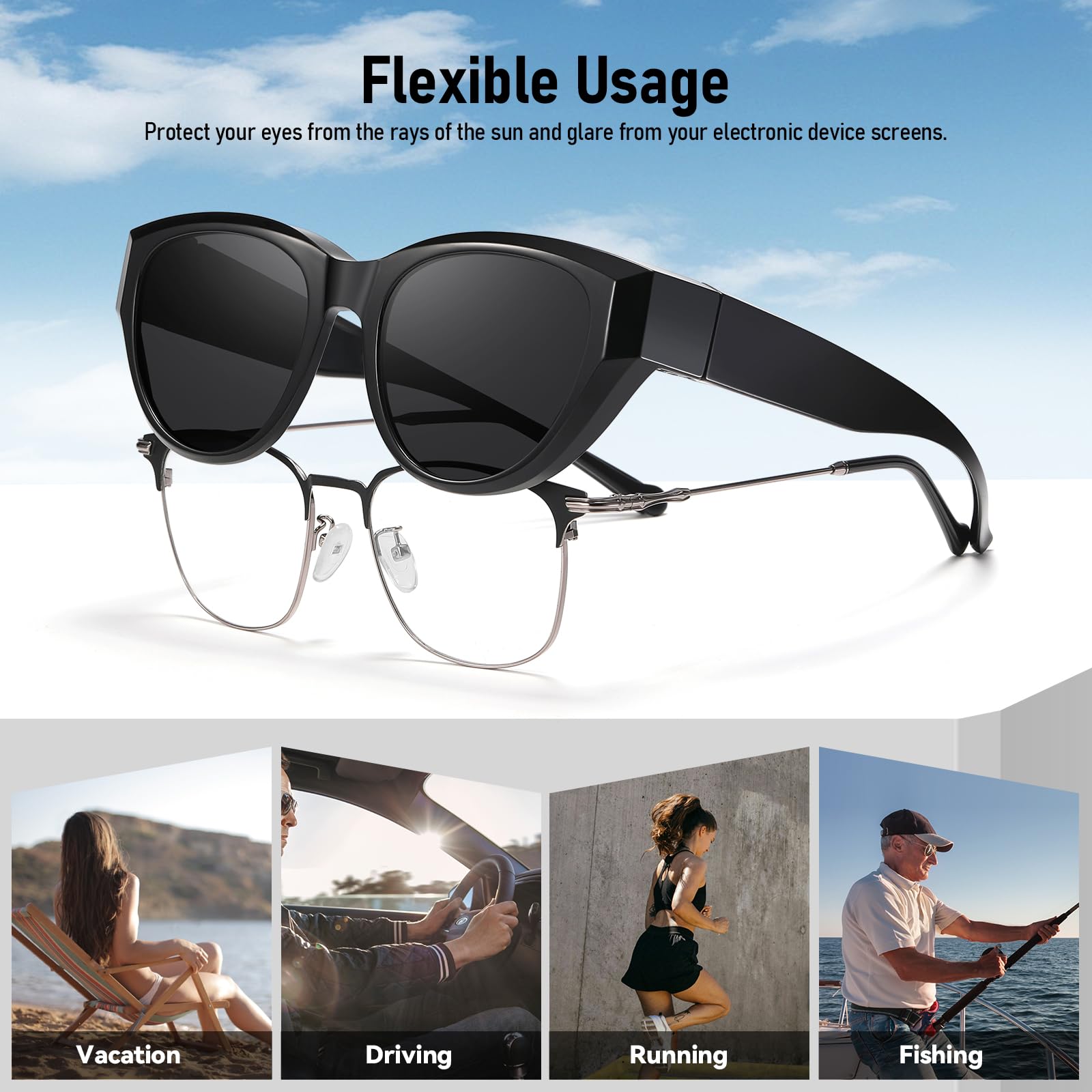 HAOLOTA Polarized Fit Over Sunglasses for Women Cat Eye for Prescription Glasses SG0171