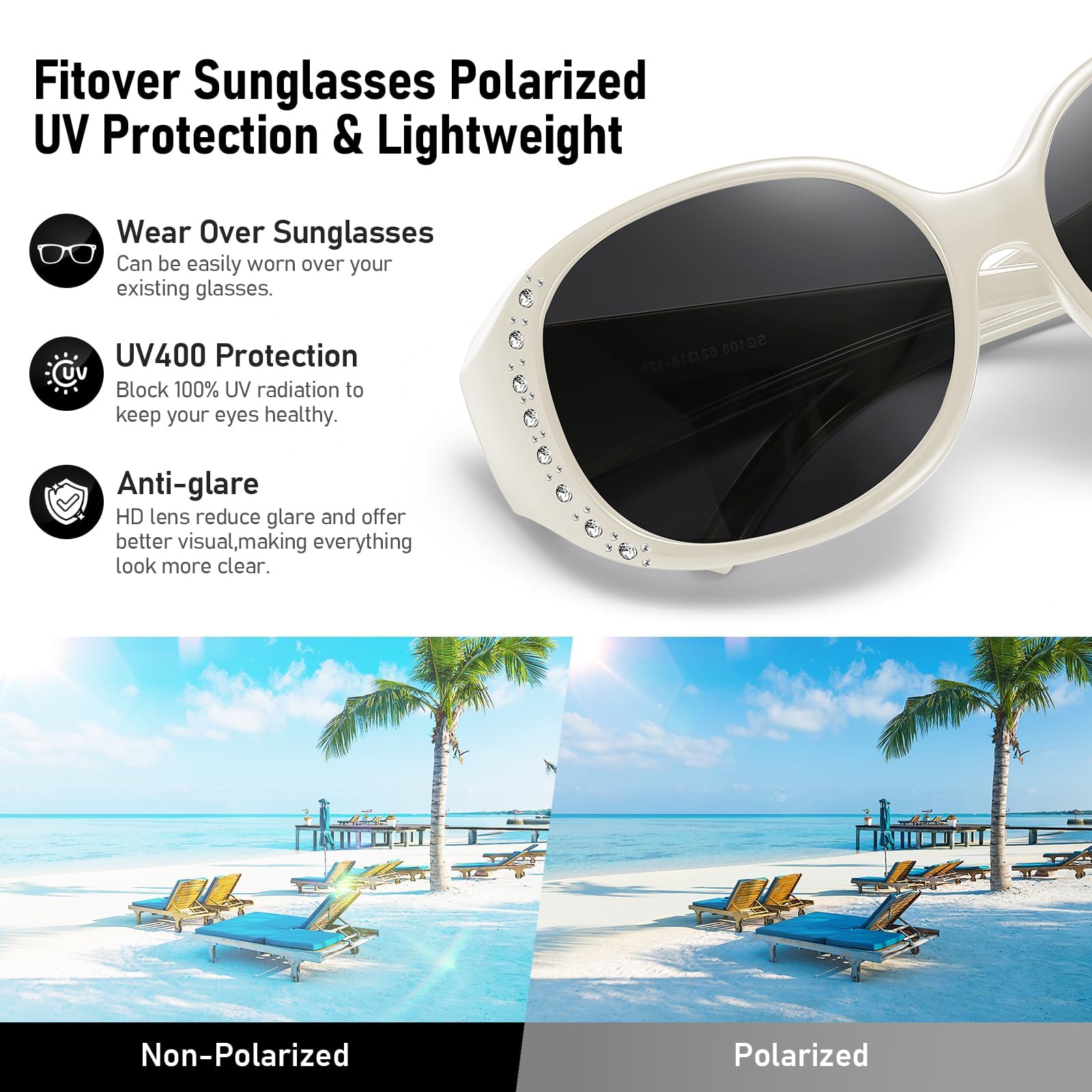 HAOLOTA Women's Polarized Fit Over Sunglasses with Rhinestone SG0108
