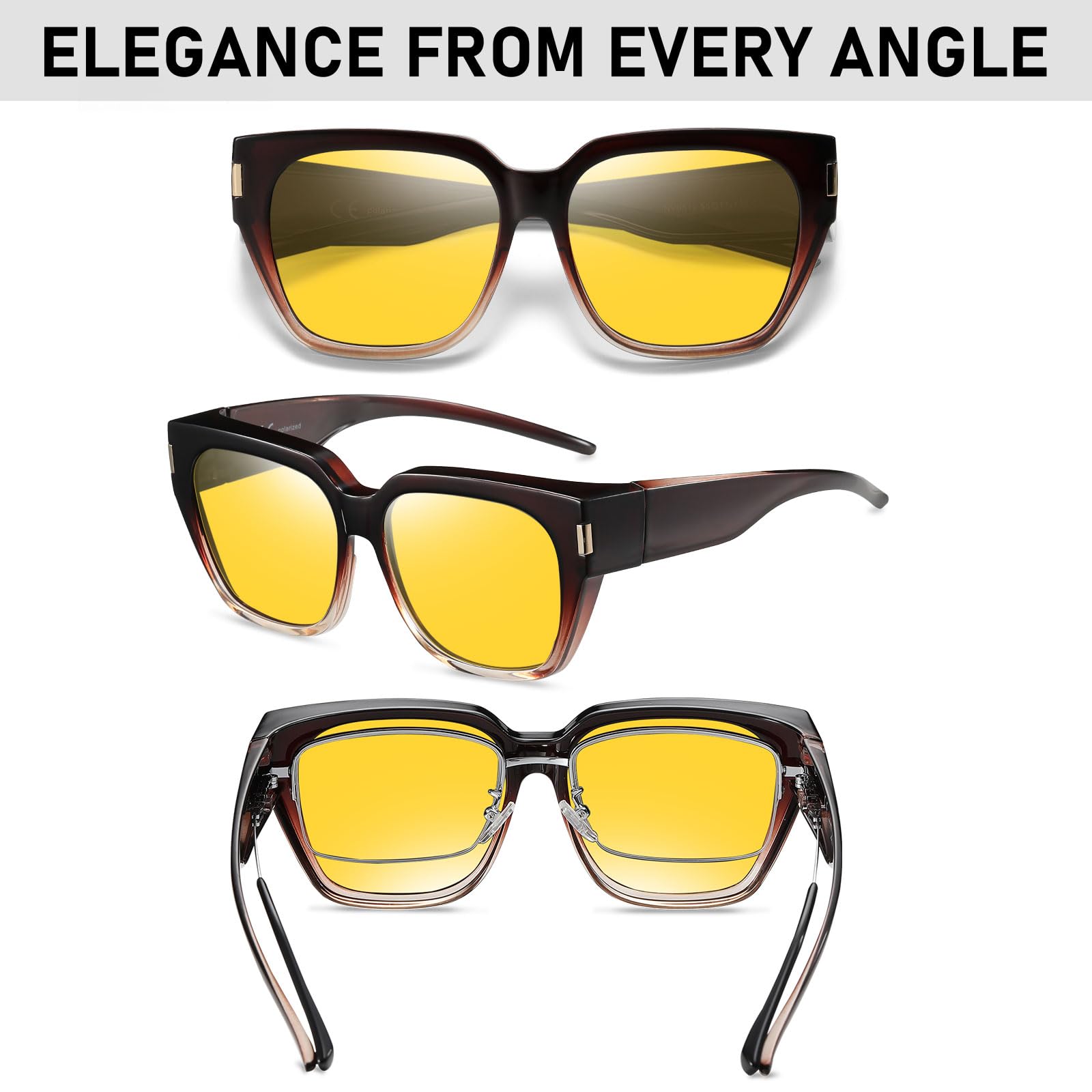 HAOLOTA Polarized Night Vision Driving Glasses for Women Fit over Eyeglasses Anti Glare NV0512