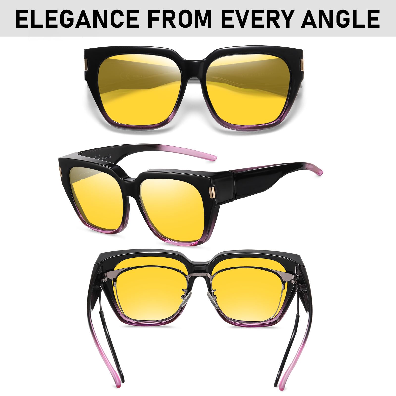 HAOLOTA Polarized Night Vision Driving Glasses for Women Fit over Eyeglasses Anti Glare NV0512