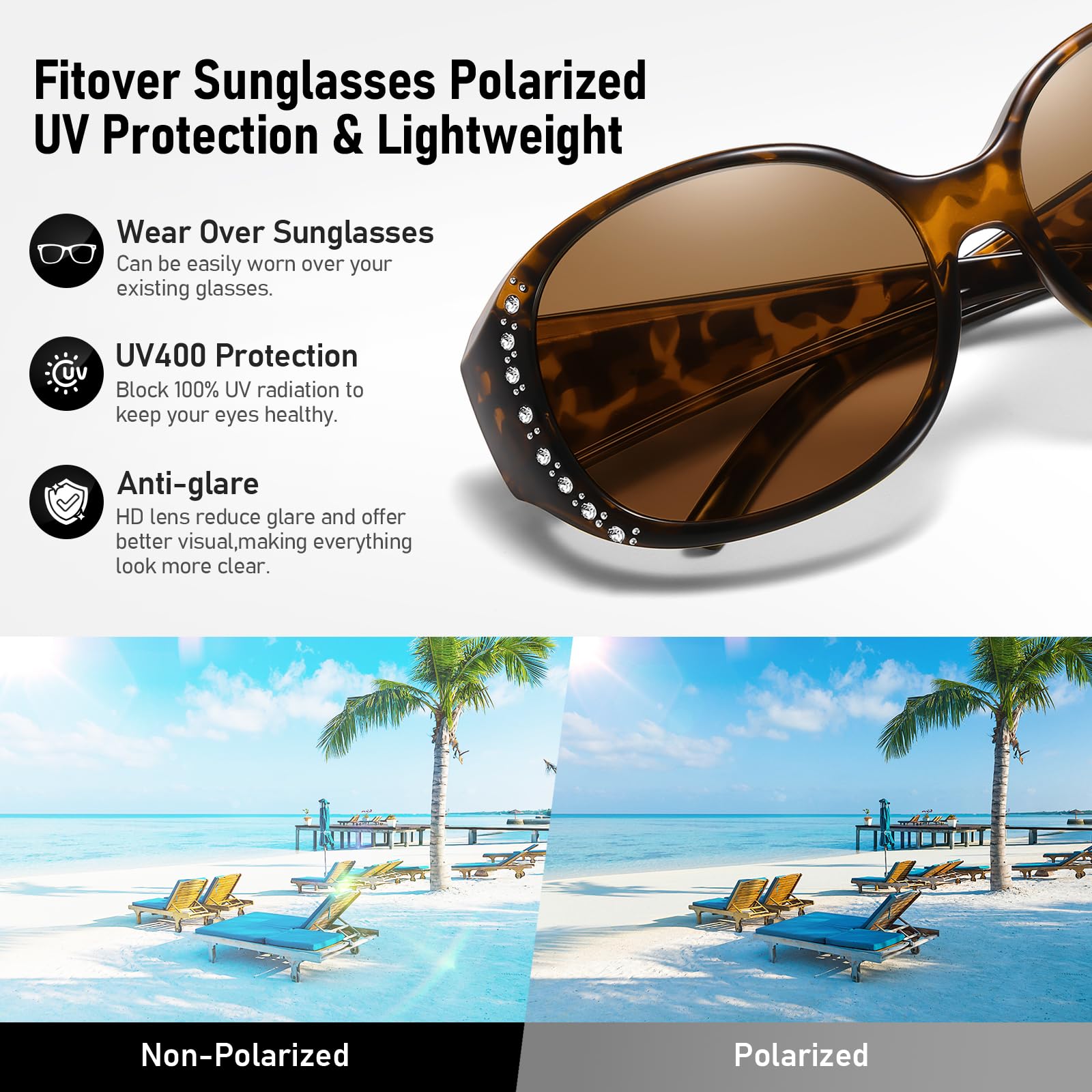 HAOLOTA Women's Polarized Fit Over Sunglasses with Rhinestone SG0108