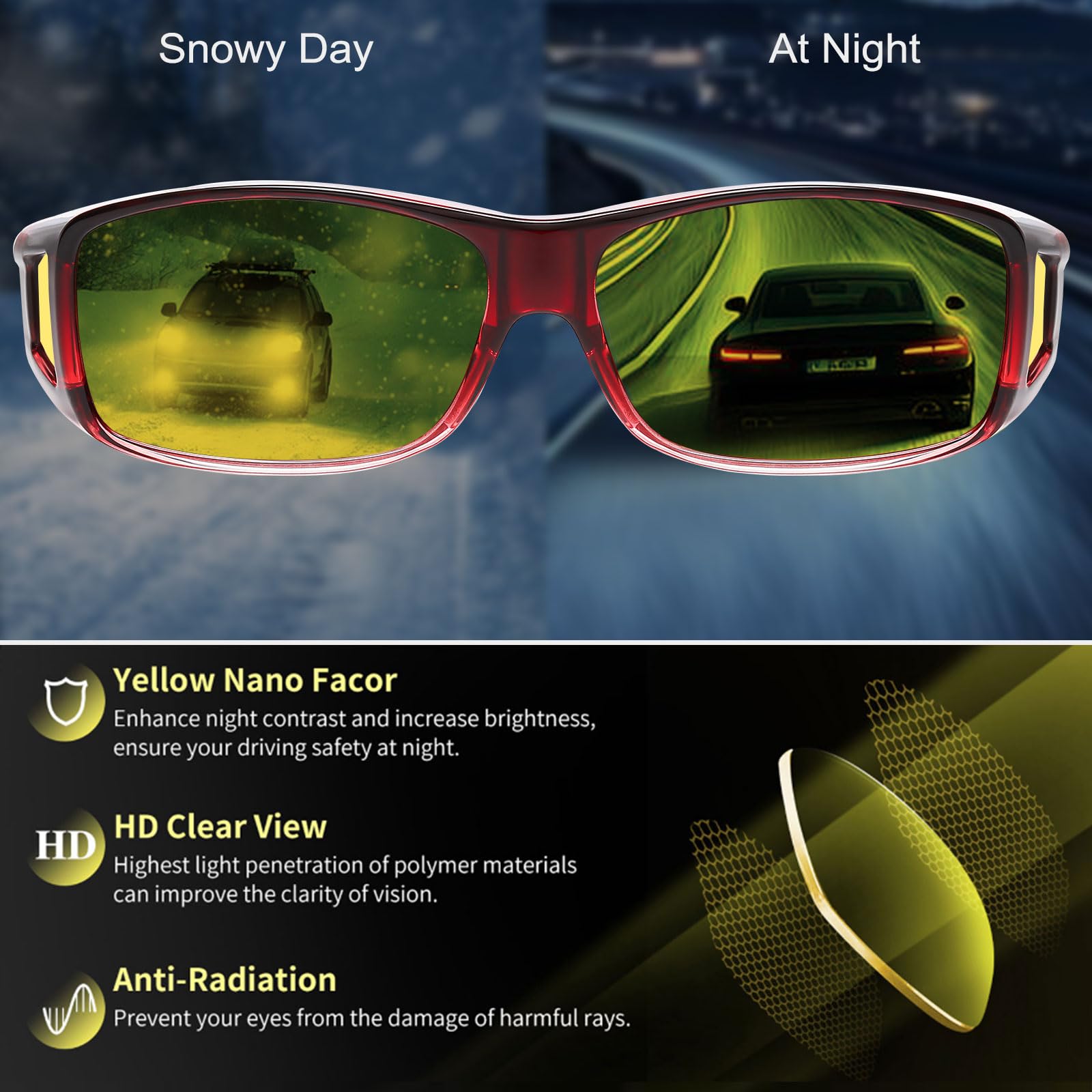 HAOLOTA Night Vision Driving Over Glasses, Nighttime Glasses Men Women Anti Glare NV0154