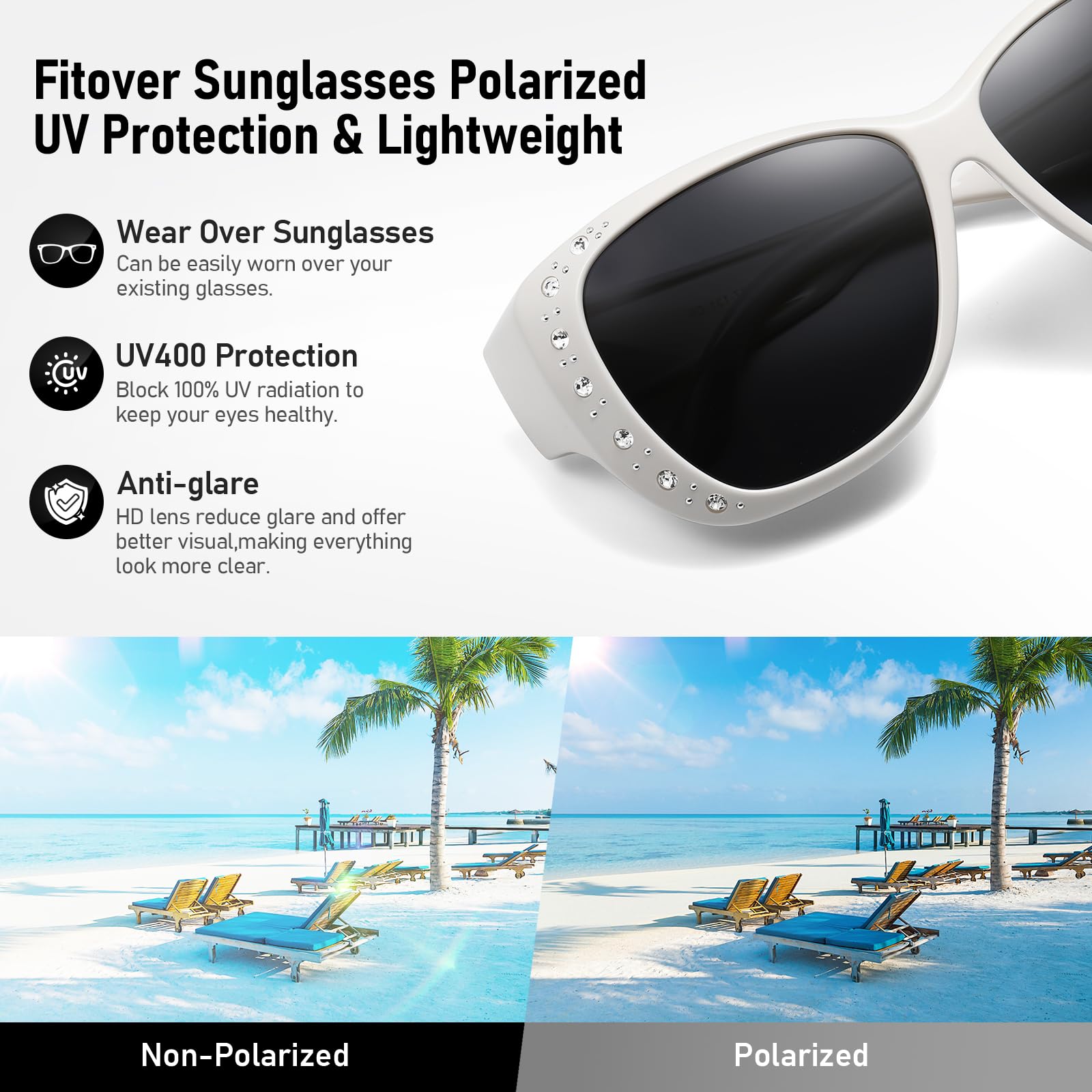 HAOLOTA Women's Polarized Fit Over Sunglasses with RhinestoneUV400 Protection SG0107