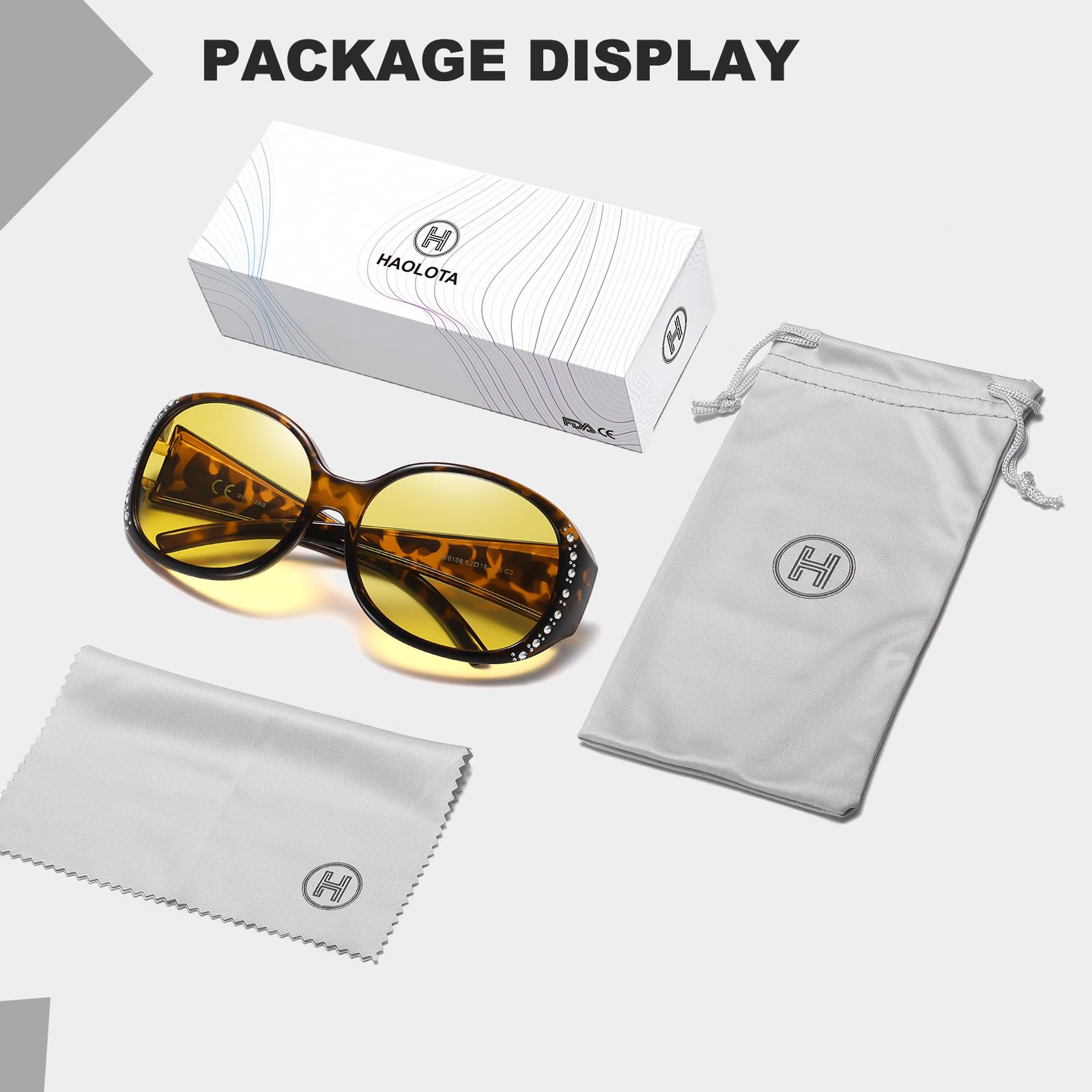 HAOLOTA Polarized Night Vision Driving Glasses Fit Over Glasses for Women, Anti Glare NV0108