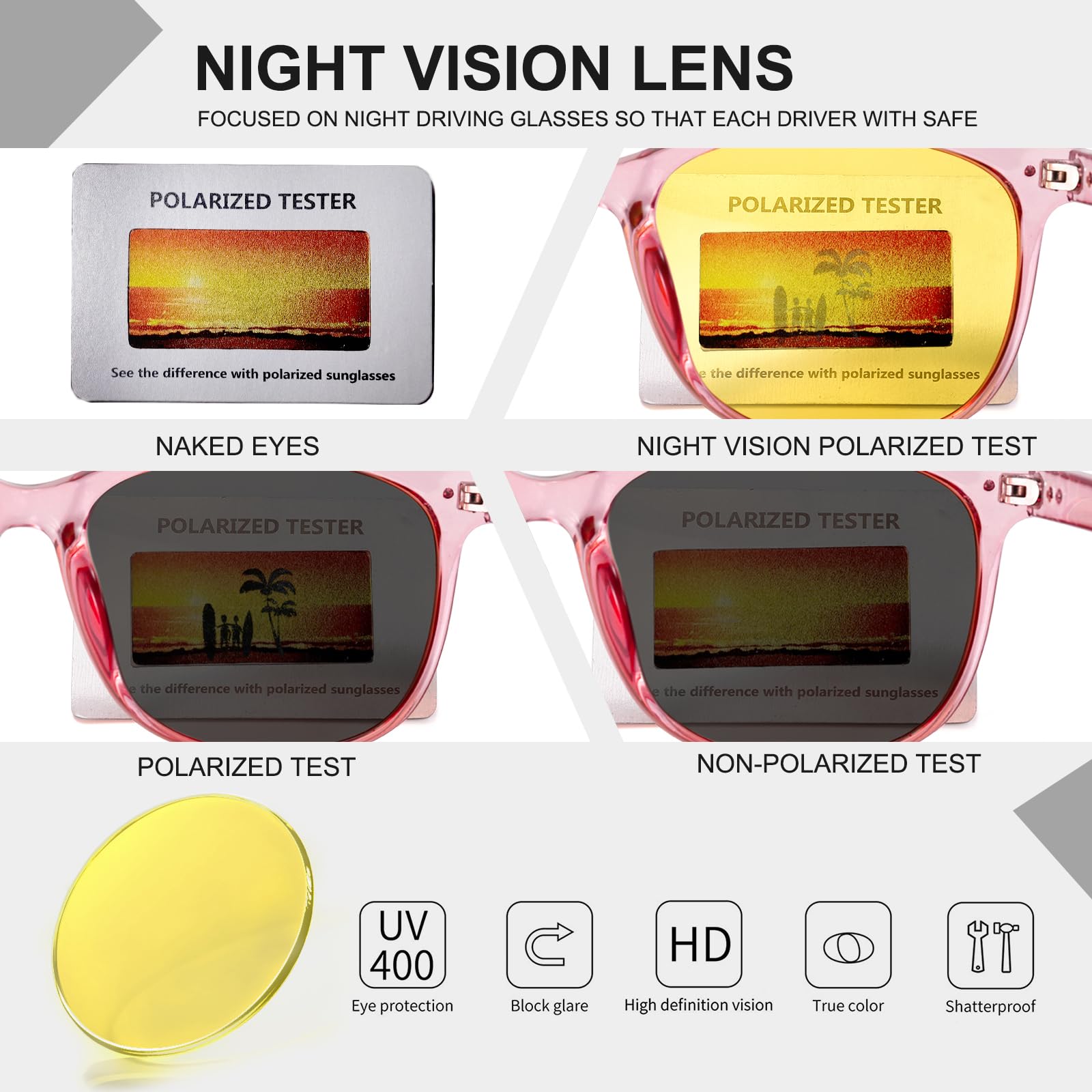 HAOLOTA Night Vision Driving Glasses Yellow Tinted Anti Glare Women NV8081