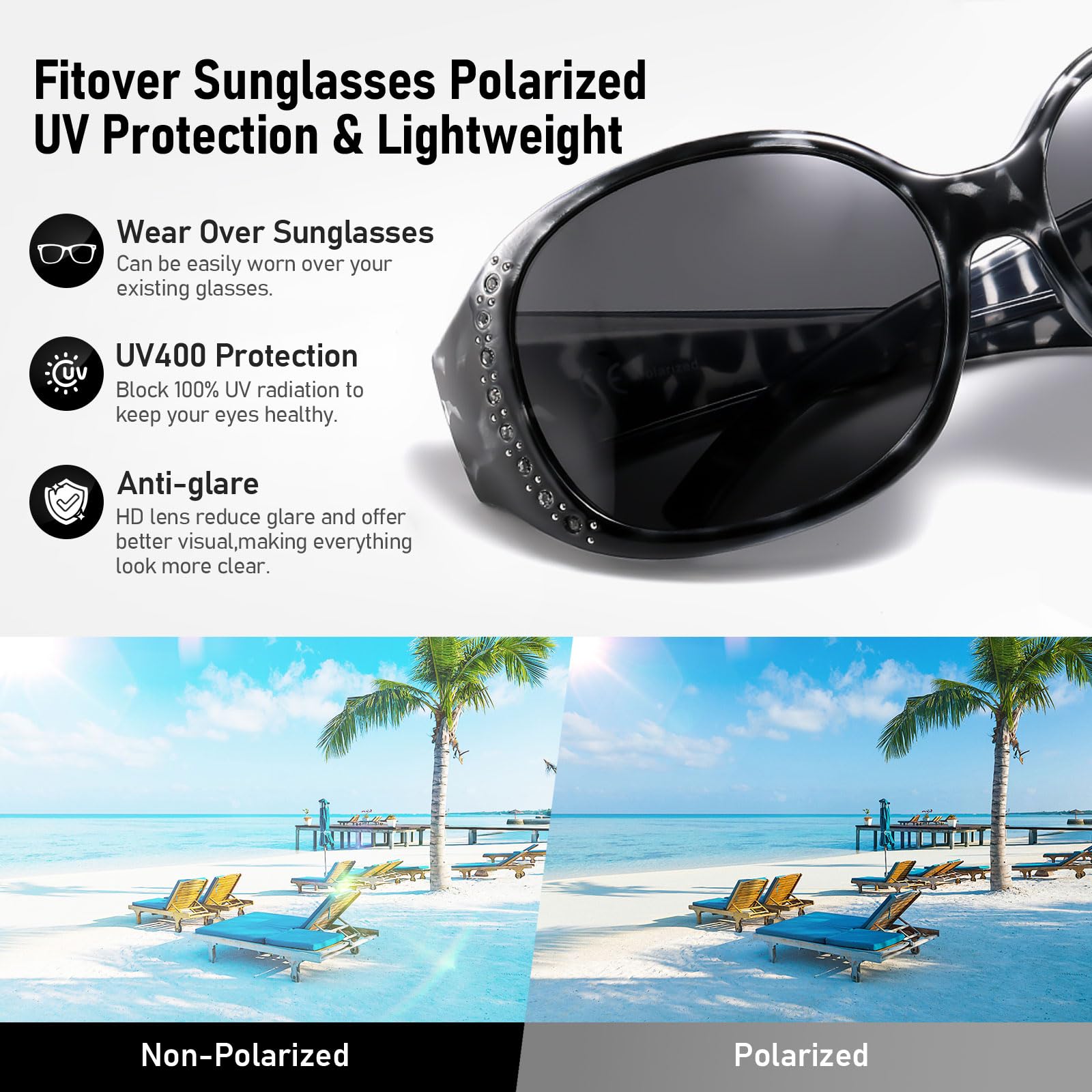 HAOLOTA Women's Polarized Fit Over Sunglasses with Rhinestone SG0108