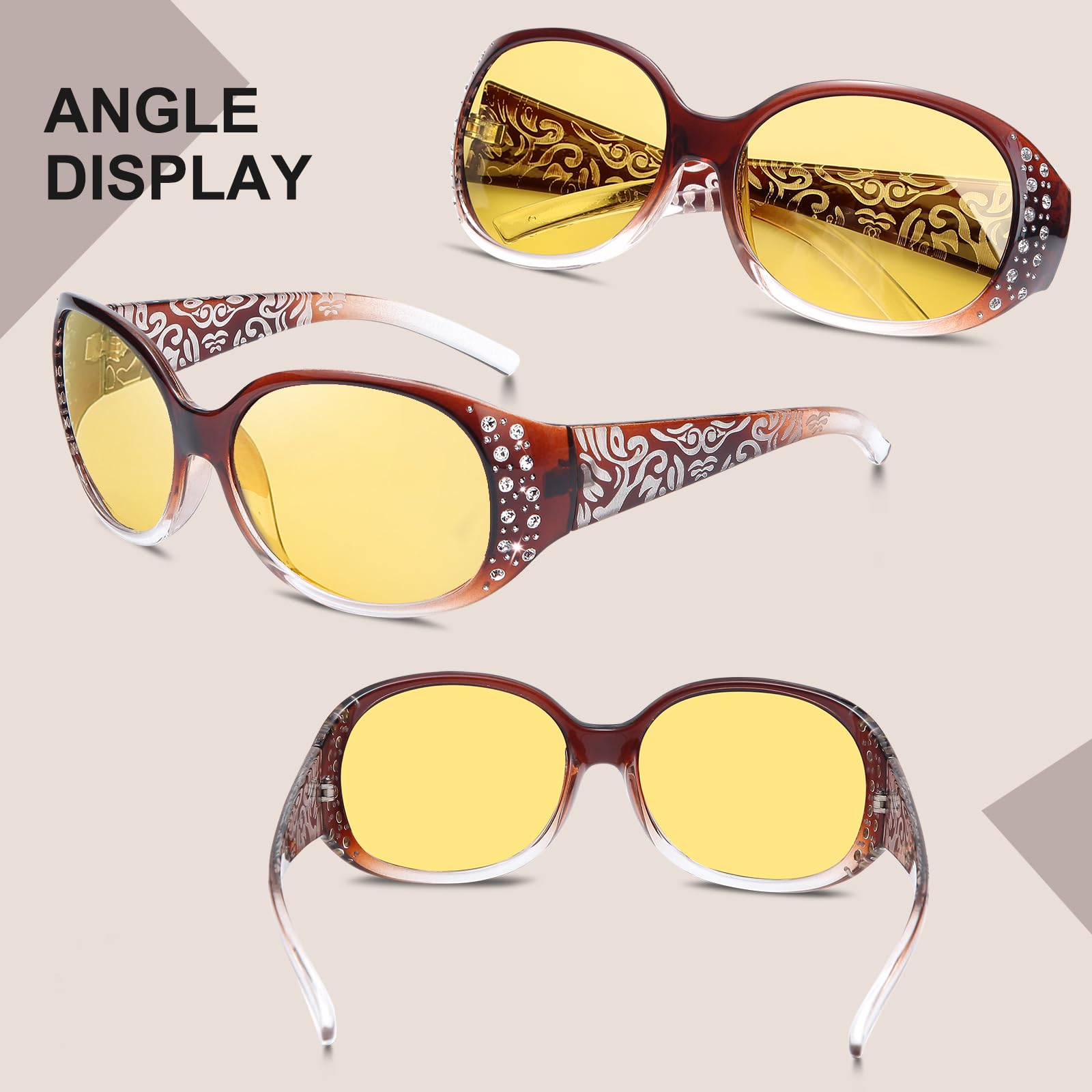 HAOLOTA Women Night Vision Driving Glasses Polarized HD Yellow Tinted Anti Glare NV0008