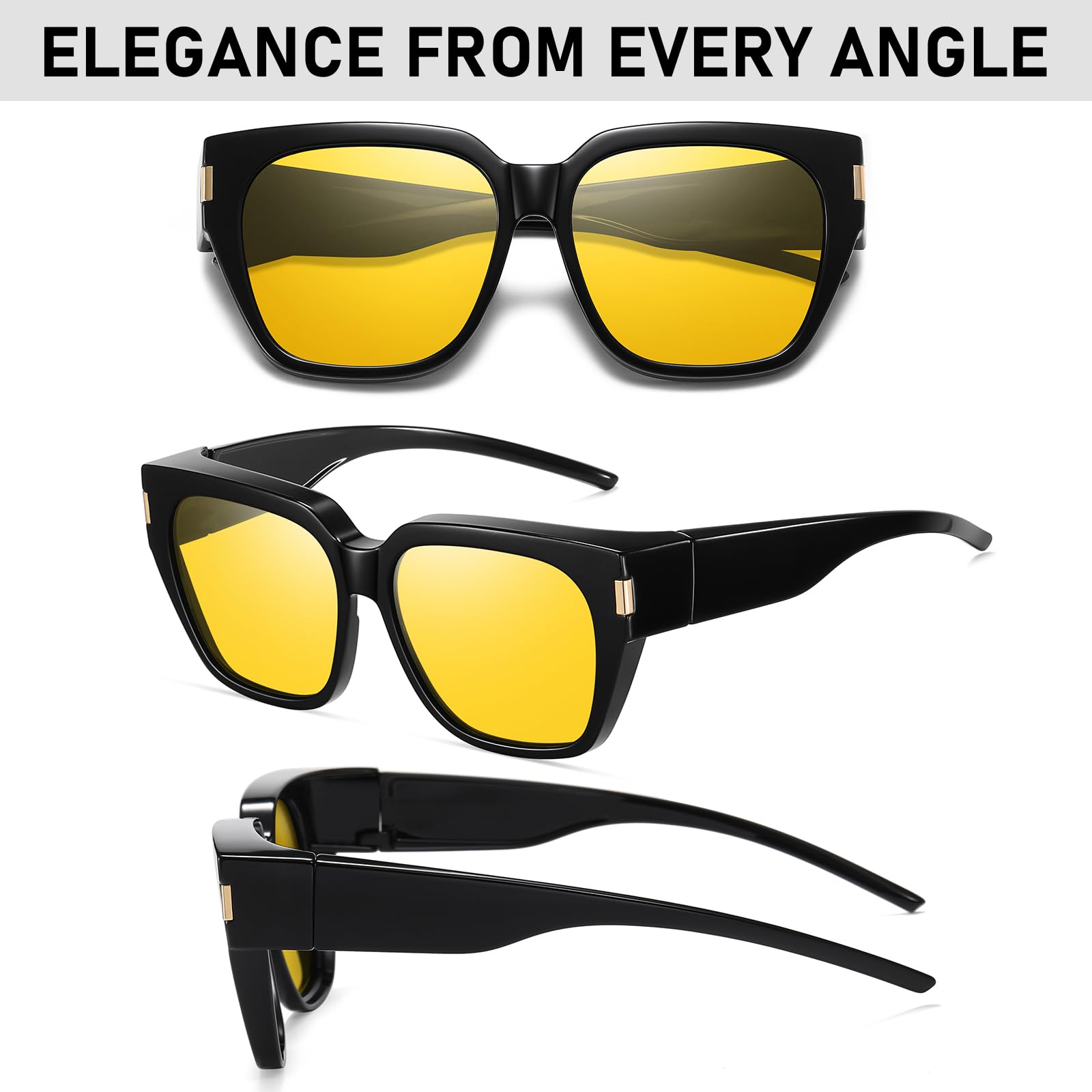 HAOLOTA Polarized Night Vision Driving Glasses for Women Fit over Eyeglasses Anti Glare NV0512