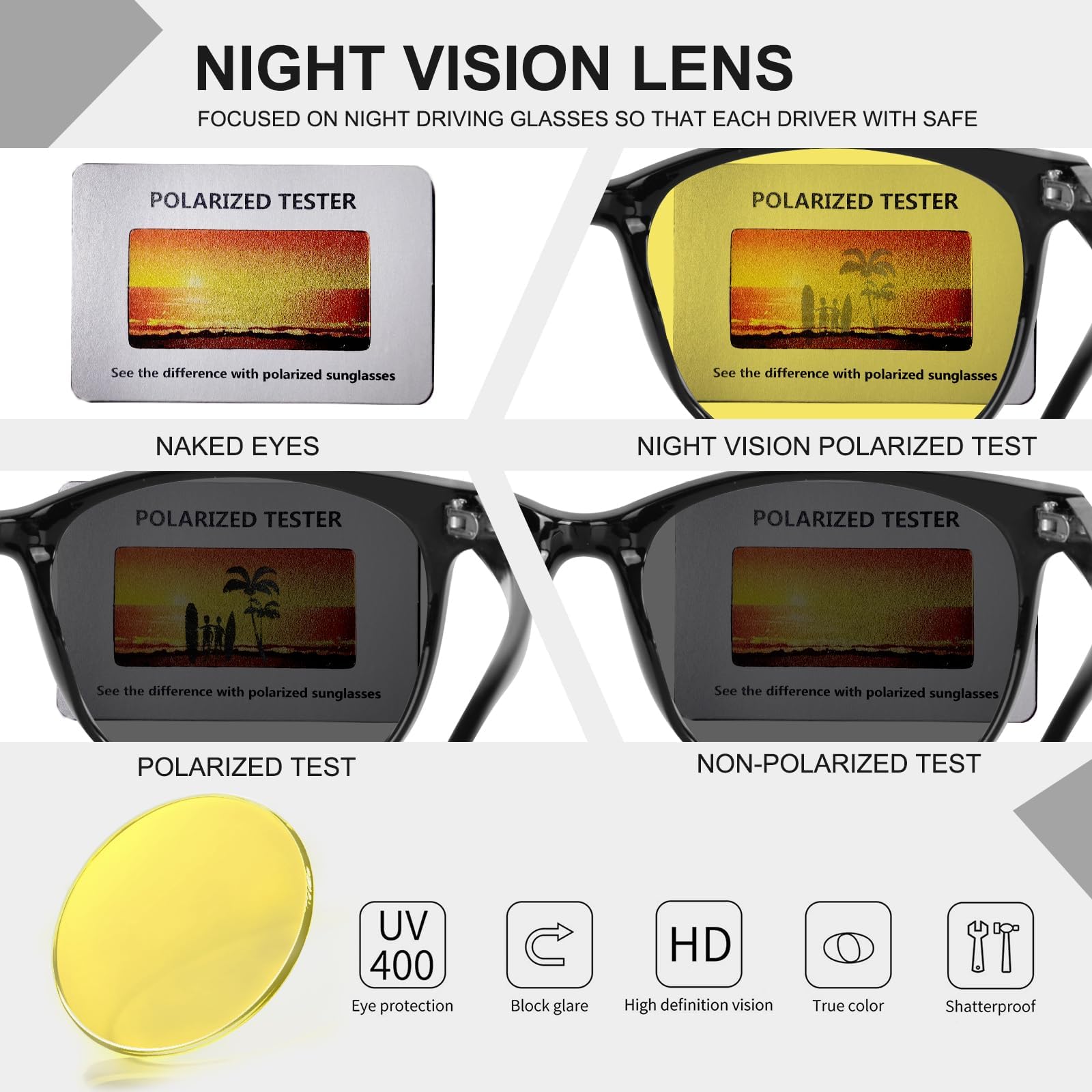 HAOLOTA Night Vision Driving Glasses Yellow Tinted Anti Glare Women NV8081
