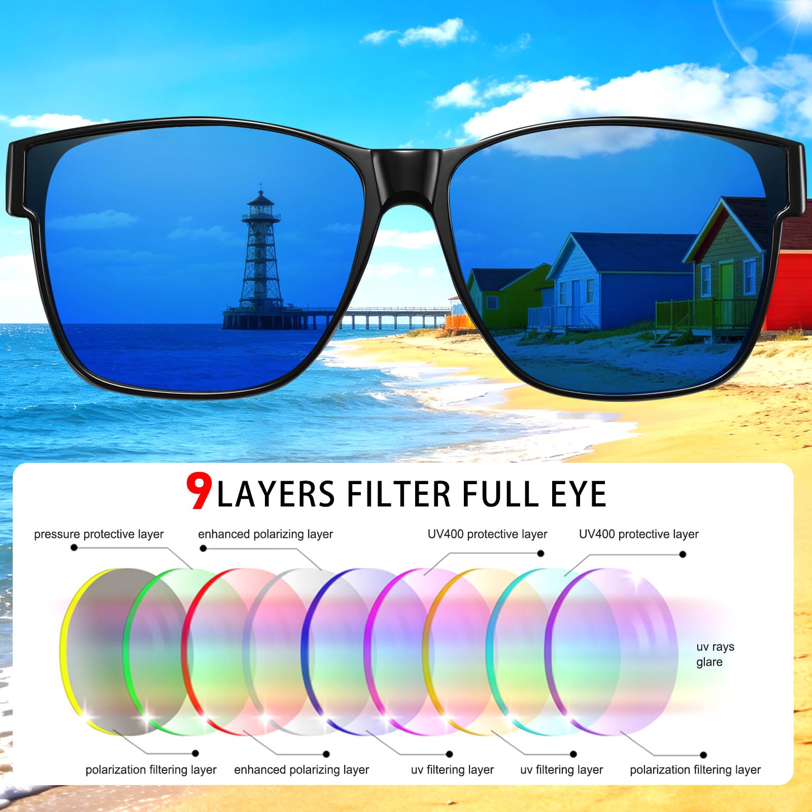 HAOLOTA Fit-Over Sunglasses Polarized for Men Square Shades UV400 Protection SG0174M