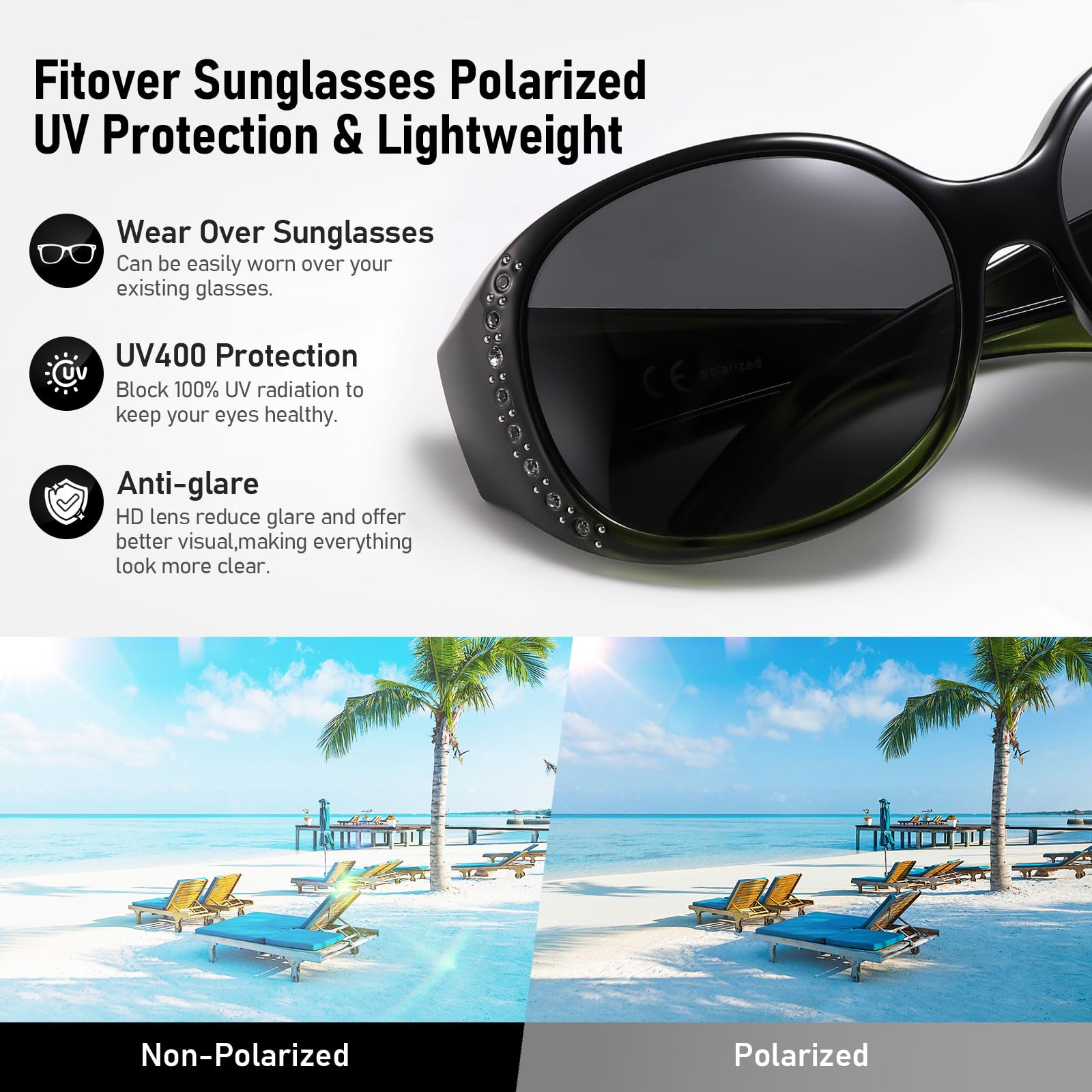 HAOLOTA Women's Polarized Fit Over Sunglasses with Rhinestone SG0108