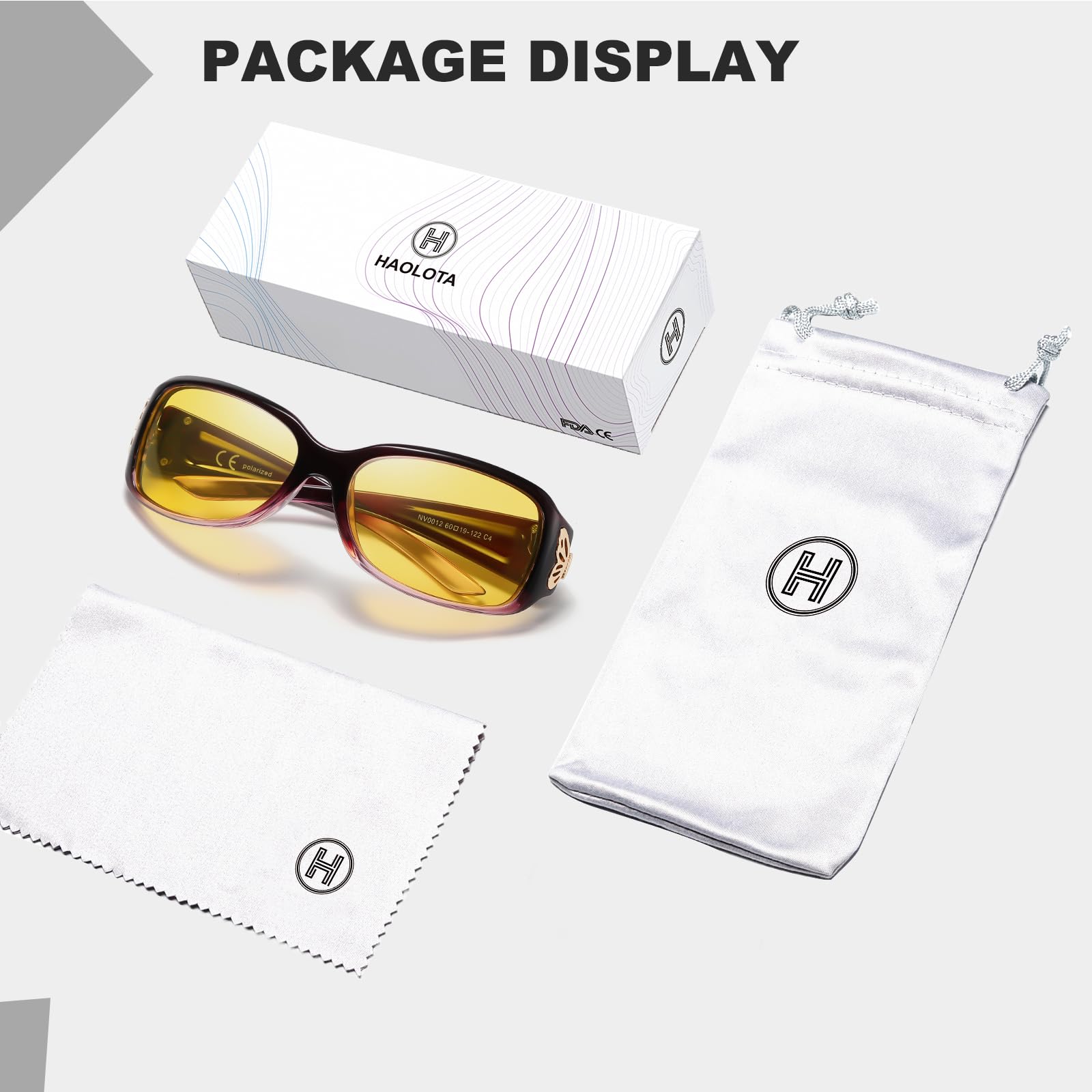 HAOLOTA Women Night Vision Driving Glasses Polarized HD Yellow Tinted Anti Glare NV0012