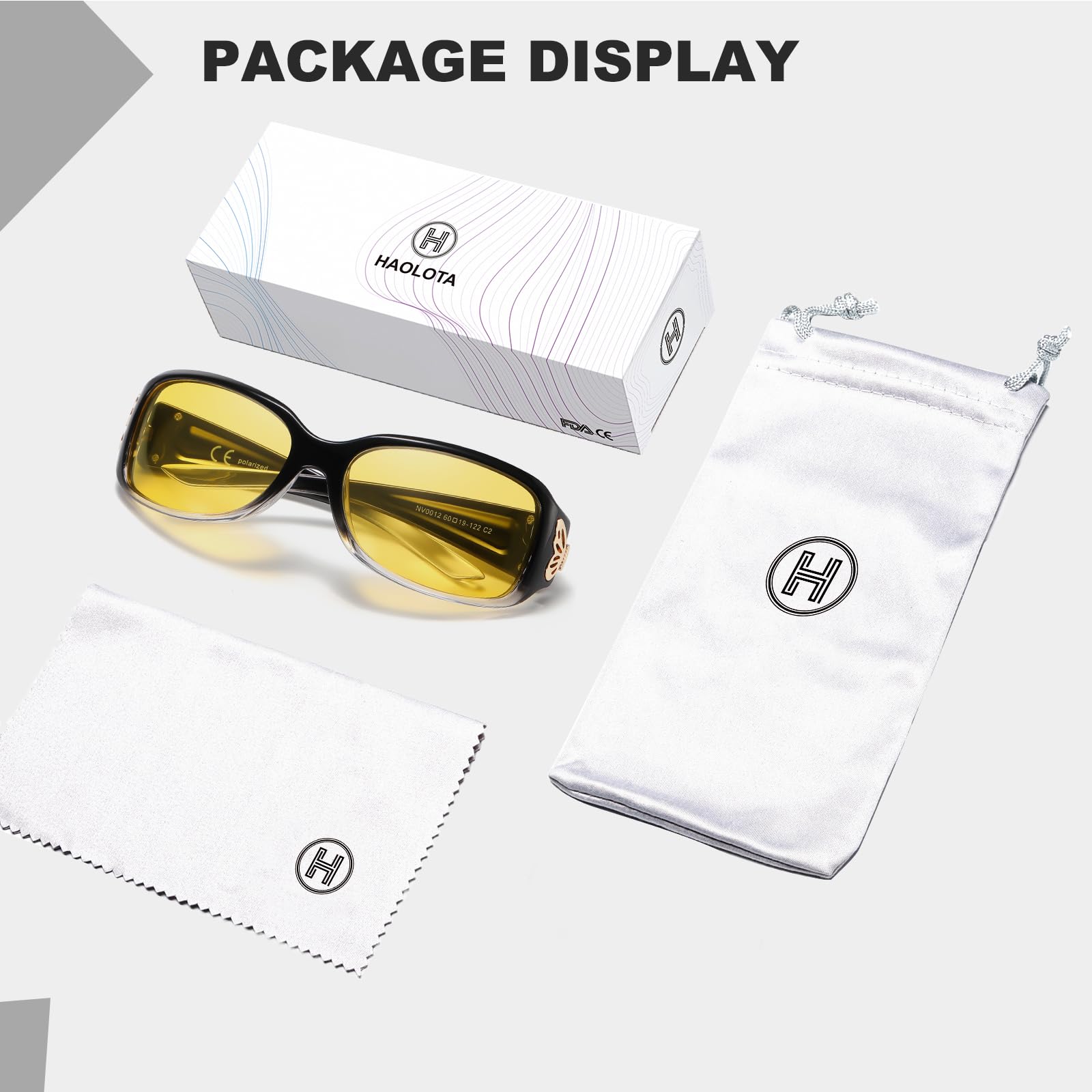 HAOLOTA Women Night Vision Driving Glasses Polarized HD Yellow Tinted Anti Glare NV0012