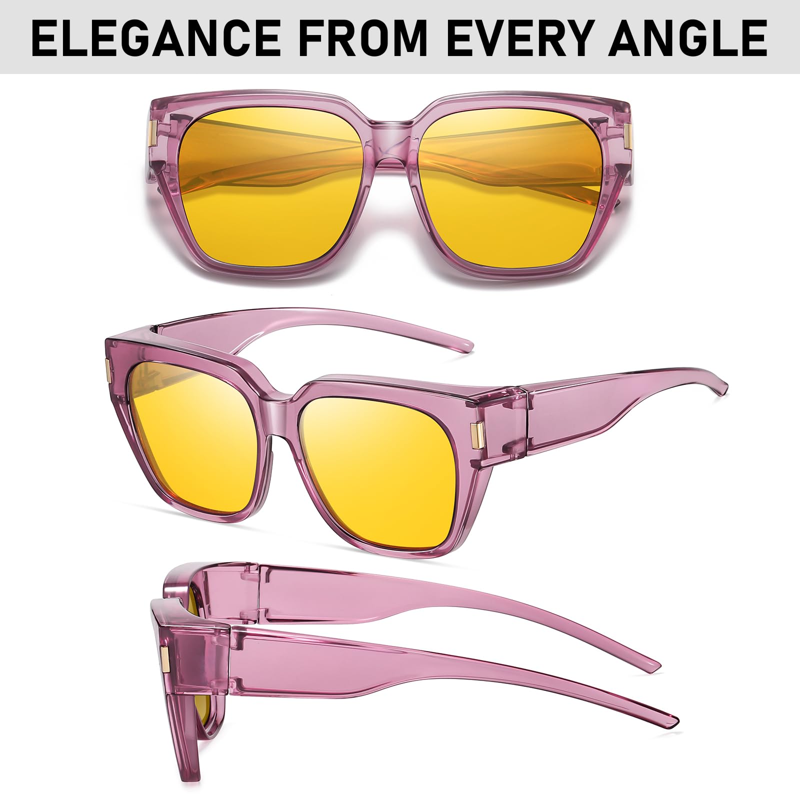 HAOLOTA Polarized Night Vision Driving Glasses for Women Fit over Eyeglasses Anti Glare NV0512