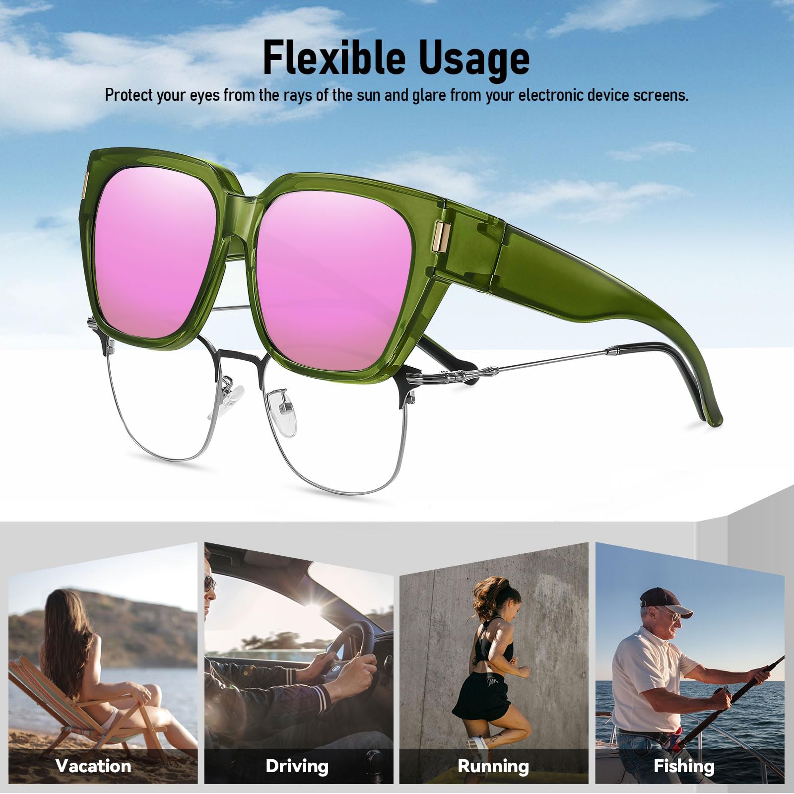 HAOLOTA Fit-Over Sunglasses for Women Men Square Shapes UV Protection SG0512